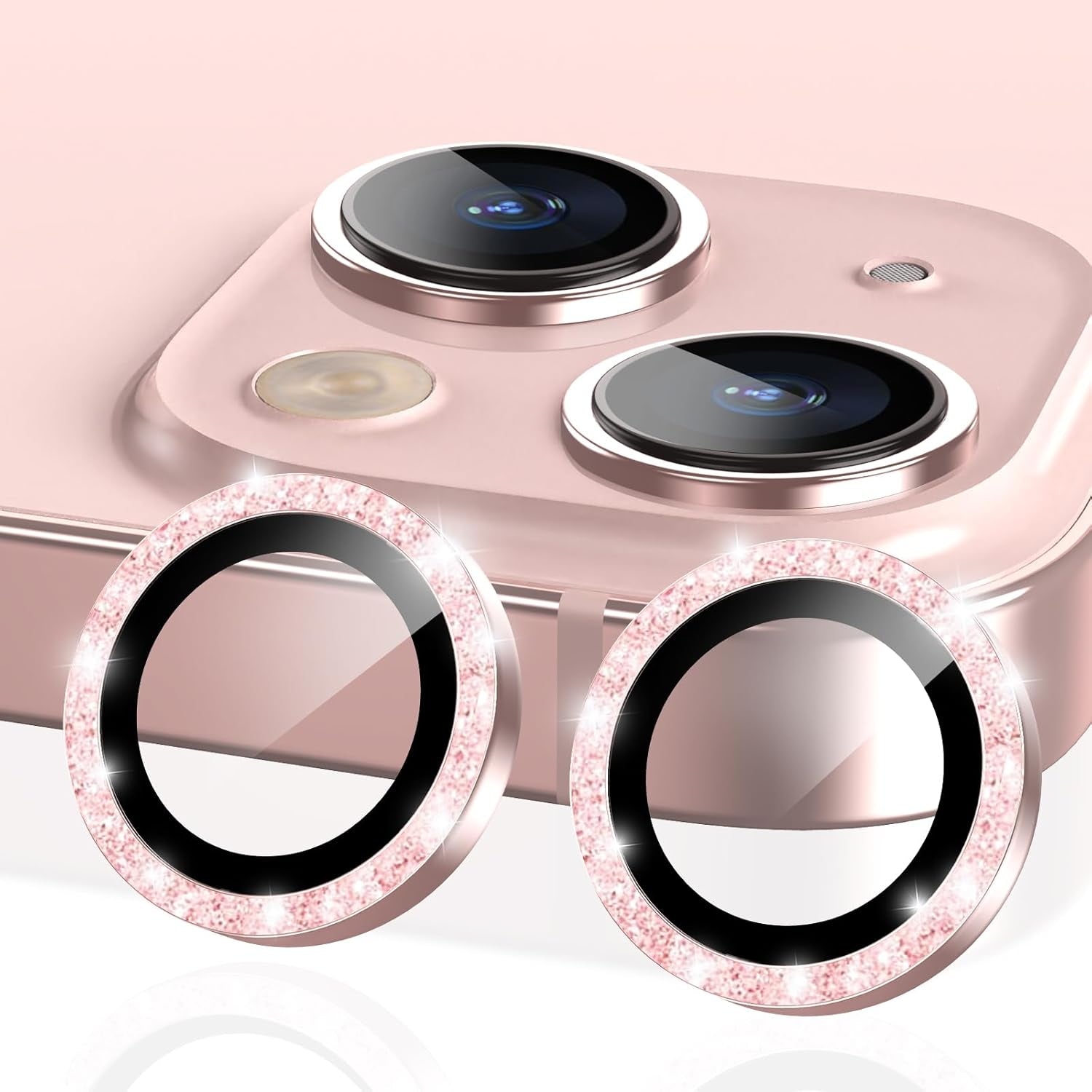 for Iphone 16 Plus/Iphone 16 Camera Lens Protector, Individual anti Scratch Metal Ring Tempered Glass Camera Screen Protector for Iphone 16 Accessories, Case Friendly (Pink)