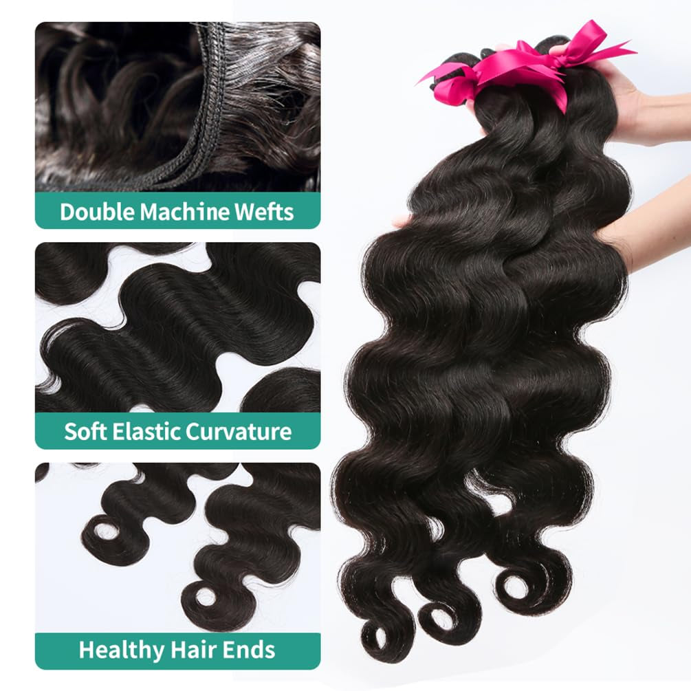 Human Hair Bundles Body Wave Brazilian Virgin 12A Grade 22 24 26 28 100% Unprocessed Human Hair Extensions Body Weave 4 Bundles Deals Double Weft Human Hair Natural Color for Black Women