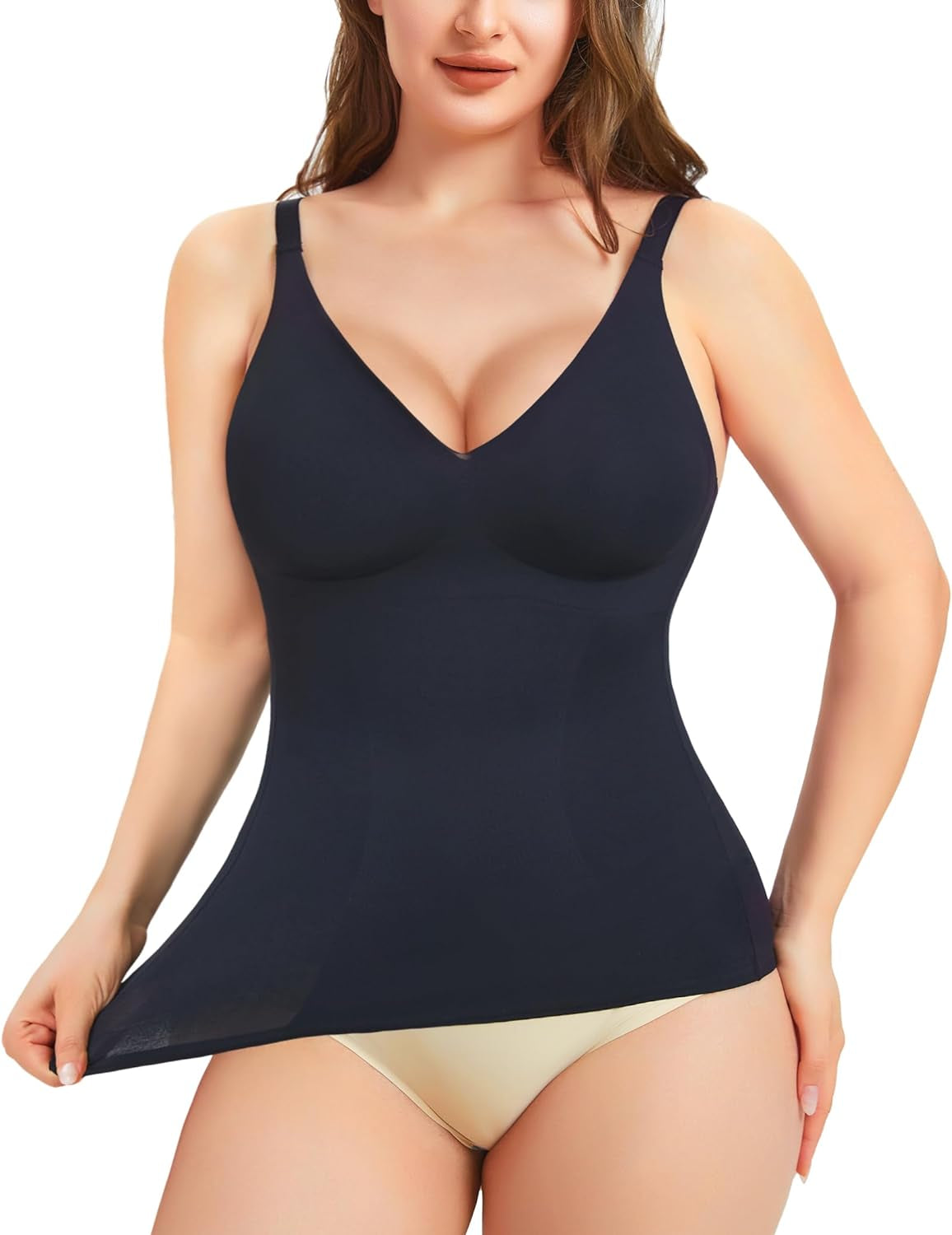 Compression Tank Tops for Women Tummy Control Shapewear Seamless Body Shaper Workout V-Neck Camisole Cami Tops