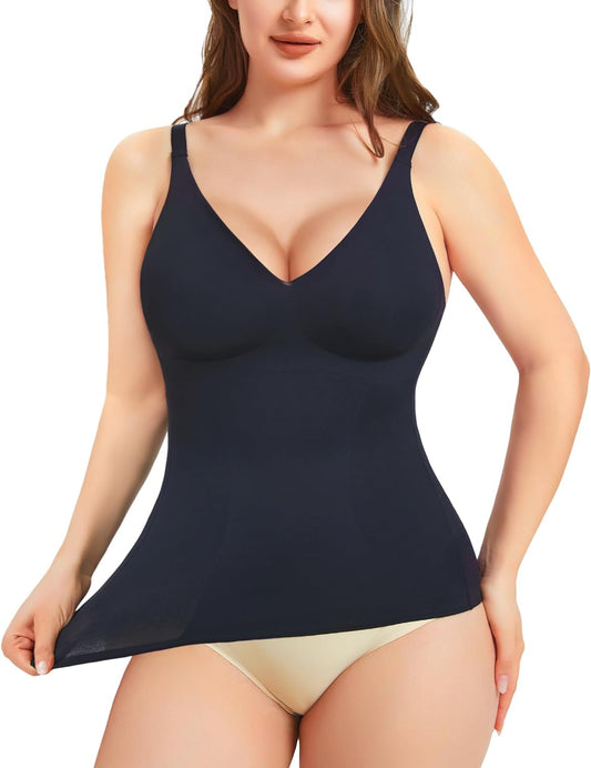 Compression Tank Tops for Women Tummy Control Shapewear Seamless Body Shaper Workout V-Neck Camisole Cami Tops