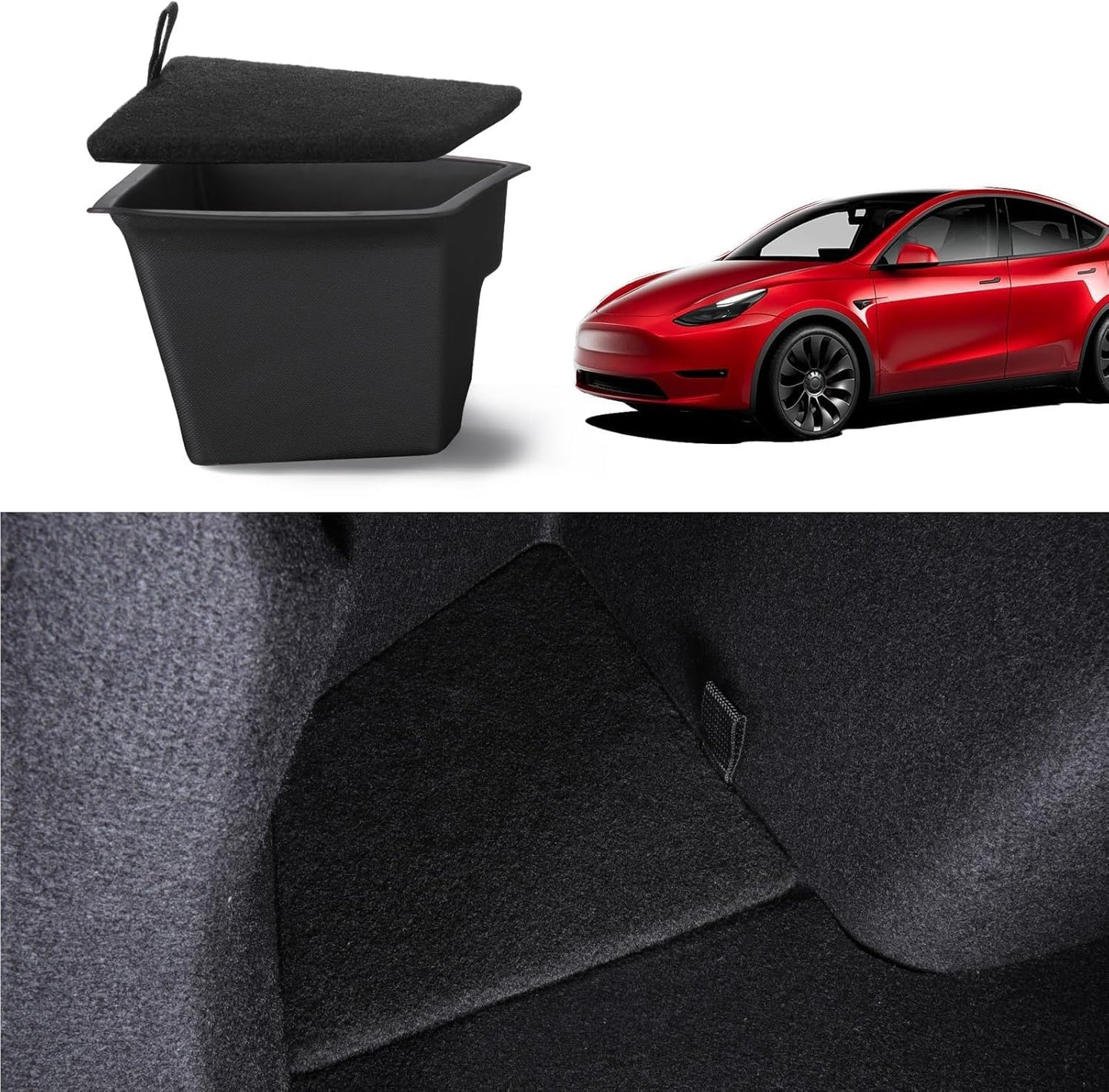 2022-2024 Tesla Model Y Trunk Organizer Waterproof Rear Trunk Storage Bins Side Box with Carpeted Lip Interior Accessories Set of 2 for Model Y 5-Seater (Newest Version)