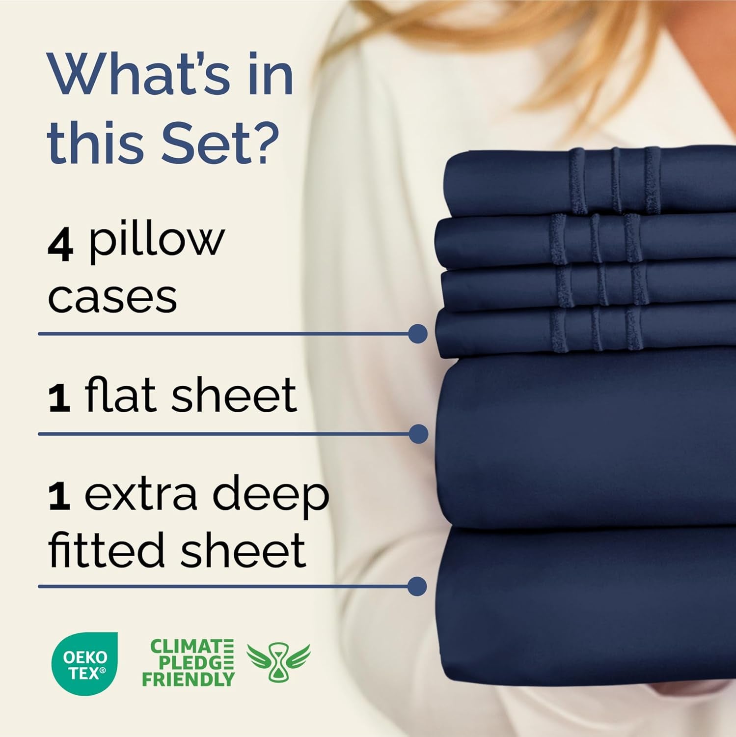 Extra Deep King Sheet Set - 6 Piece Breathable & Cooling Sheets - Hotel Luxury Bedding Set 18-24 Inch Extra Deep Pockets - Easy & Secure Fit - Super Soft, Wrinkle Free & Comfy - Navy Blue, King Size