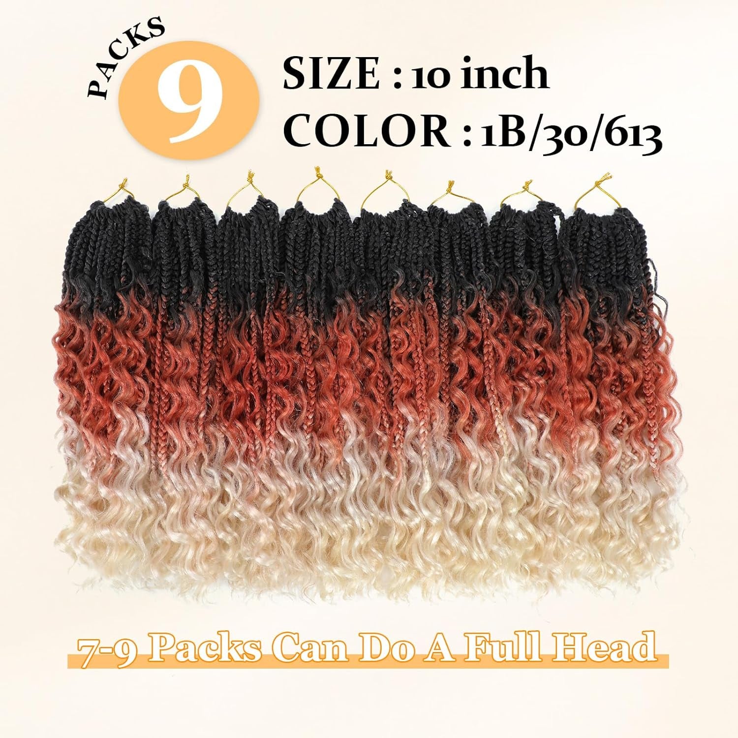 Goddess Box Braids Crochet Hair 10 Inch Boho Crochet Box Braids with Curly Ends, 9 Packs Bohomian Box Braids Crochet Hair for Black Women Pre Looped Box Braids Crochet Hair (10Inch,1B/30/613)
