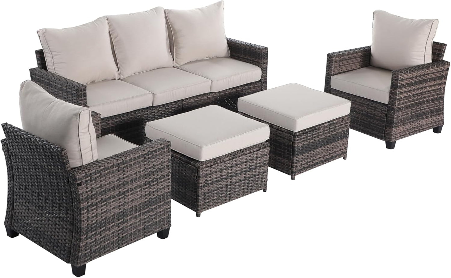 7 Piece Outdoor Furniture Set, PE Rattan Patio Conversation Set, Outdoor Sectional Furniture Sofa Set with Thick Cushions and Coffee Table, Navy Blue