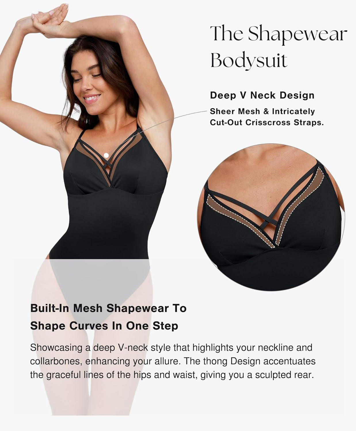 Shapewear Bodysuits for Women Tummy Control Body Suits Deep V Neck Backless Thong Body Shaper Tank Top