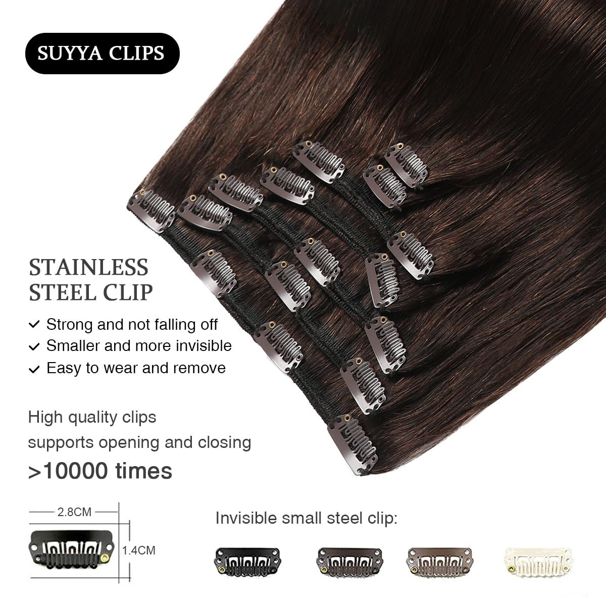 Clip in Hair Extensions Real Human Hair,Human Hair Clip in Extensions Straight Human Hair Clip Ins Double Weft Hair Extensions Clip Ins 7Pcs 120G (16 Inches #2 Darkest Brown)