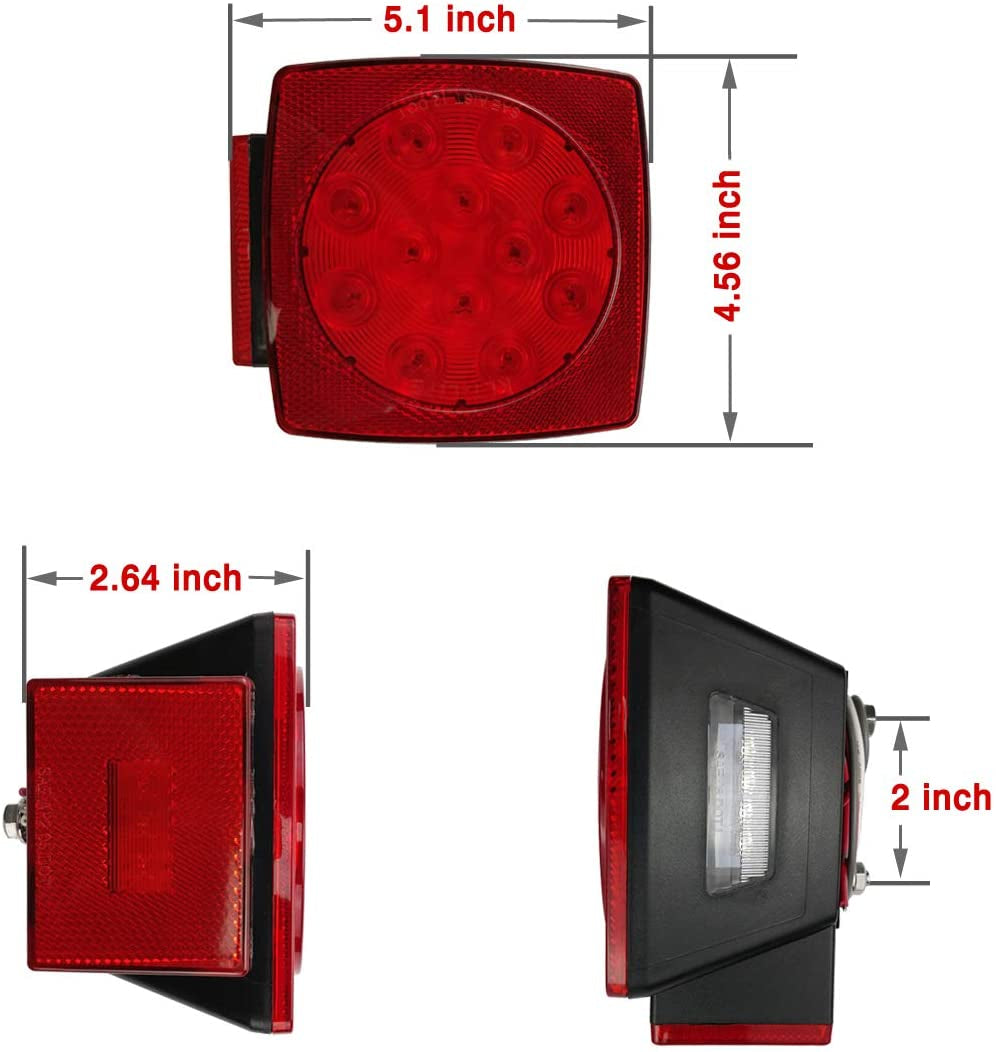 IP68 Waterproof Square LED Trailer Lights Kit - Utility Trailer Accessories with Brake Stop Tail Running License Plate Light for 12V Camper Truck Boat Snowmobile Marine under 80", DOT