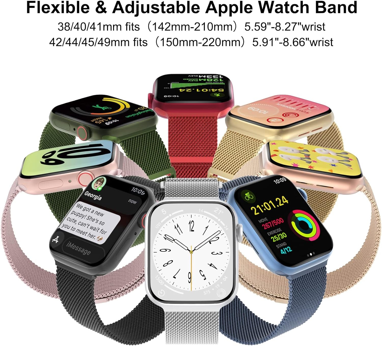 3 Pack Mesh Metal Bands Compatible with Apple Watch Band 38Mm 40Mm 41Mm 42Mm 44Mm 45Mm 49Mm, Stainless Steel Magnetic Loop Strap for Iwatch Ultra/2 Series 9/8/SE/7/6/5/4/3/2/1 Men Women