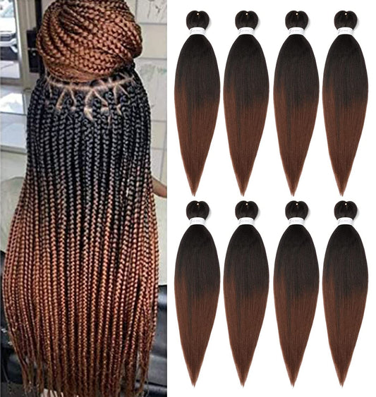 Braiding Hair Pre Stretched 24 Inch 8 Packs Ombre Braiding Hair Professional Soft Braiding Hair Yaki Texture, No Itch, Hot Water Setting Hair Extensions for Braids (24In,1B/30)