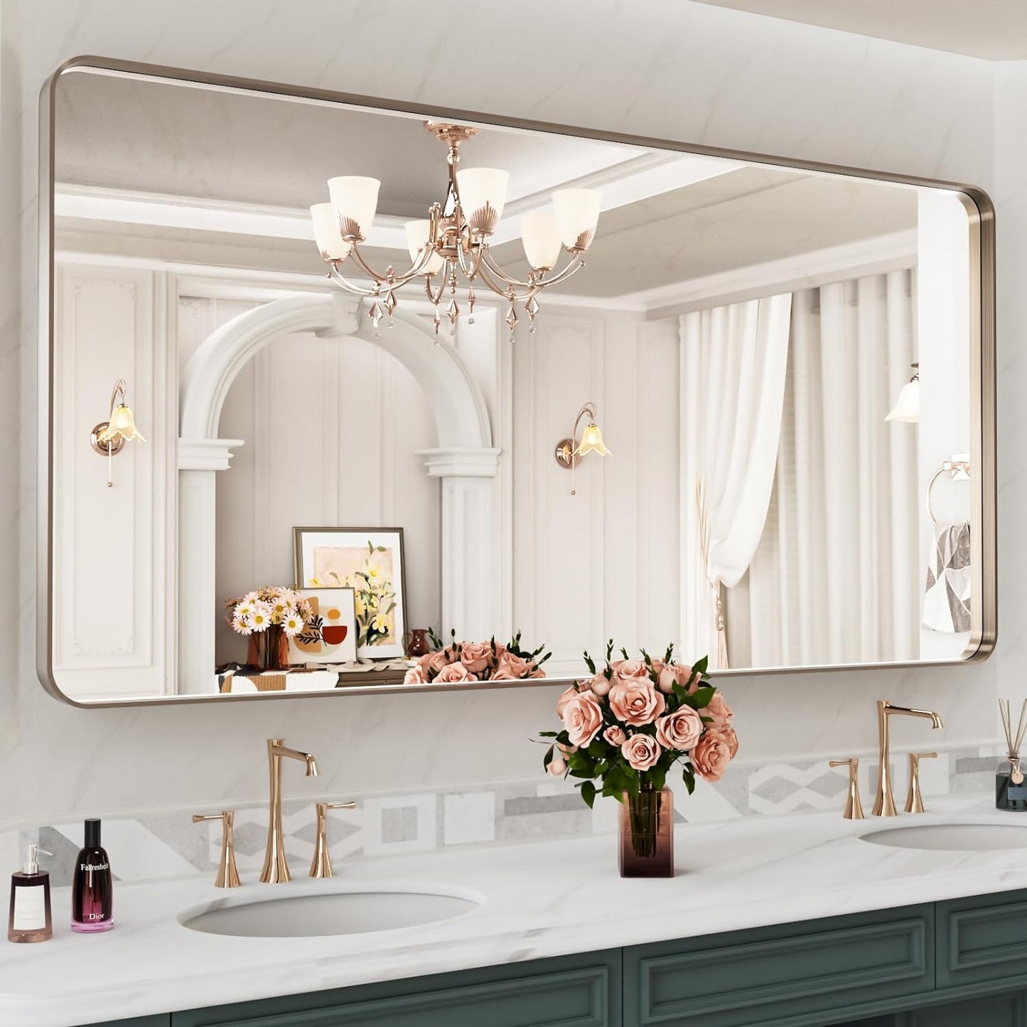 50X30 Inch Black Metal Framed Bathroom Mirror for Wall, Matte Black Bathroom Vanity Mirror Farmhouse, Large Rounded Rectangle Mirror, Anti-Rust, Tempered Glass, Hangs Horizontally or Vertically