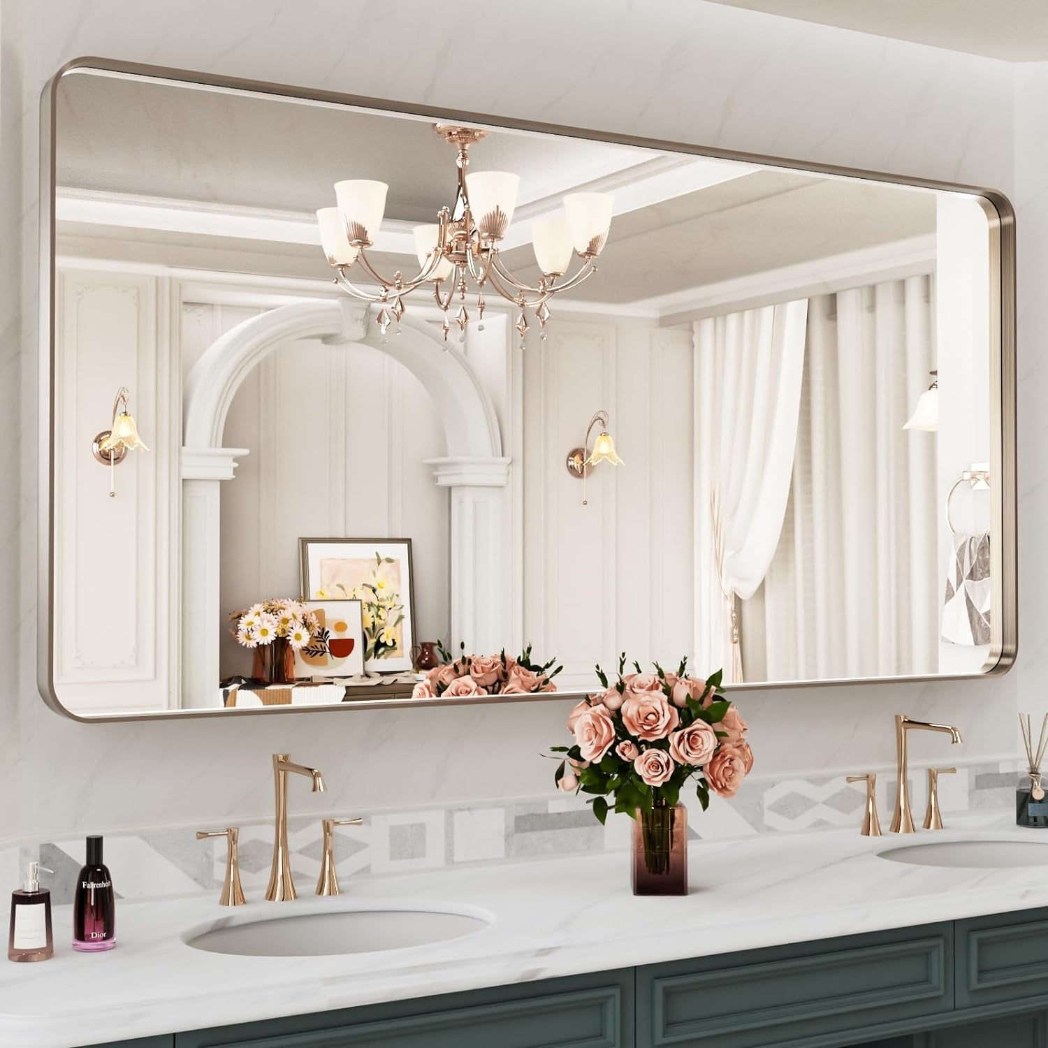 50X30 Inch Black Metal Framed Bathroom Mirror for Wall, Matte Black Bathroom Vanity Mirror Farmhouse, Large Rounded Rectangle Mirror, Anti-Rust, Tempered Glass, Hangs Horizontally or Vertically