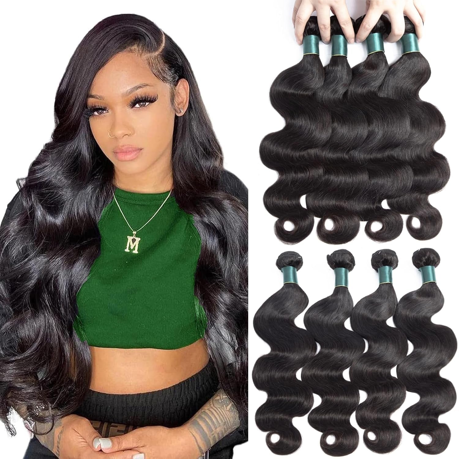 Human Hair Bundles 16 18 20 22 Inch Body Wave Bundles Human Hair 12A 100% Unprocessed Brazilian Virgin Hair Weave 4 Bundles Deals Human Hair Natural Black Color (Body Wave 4Pcs, 16 18 20 22)