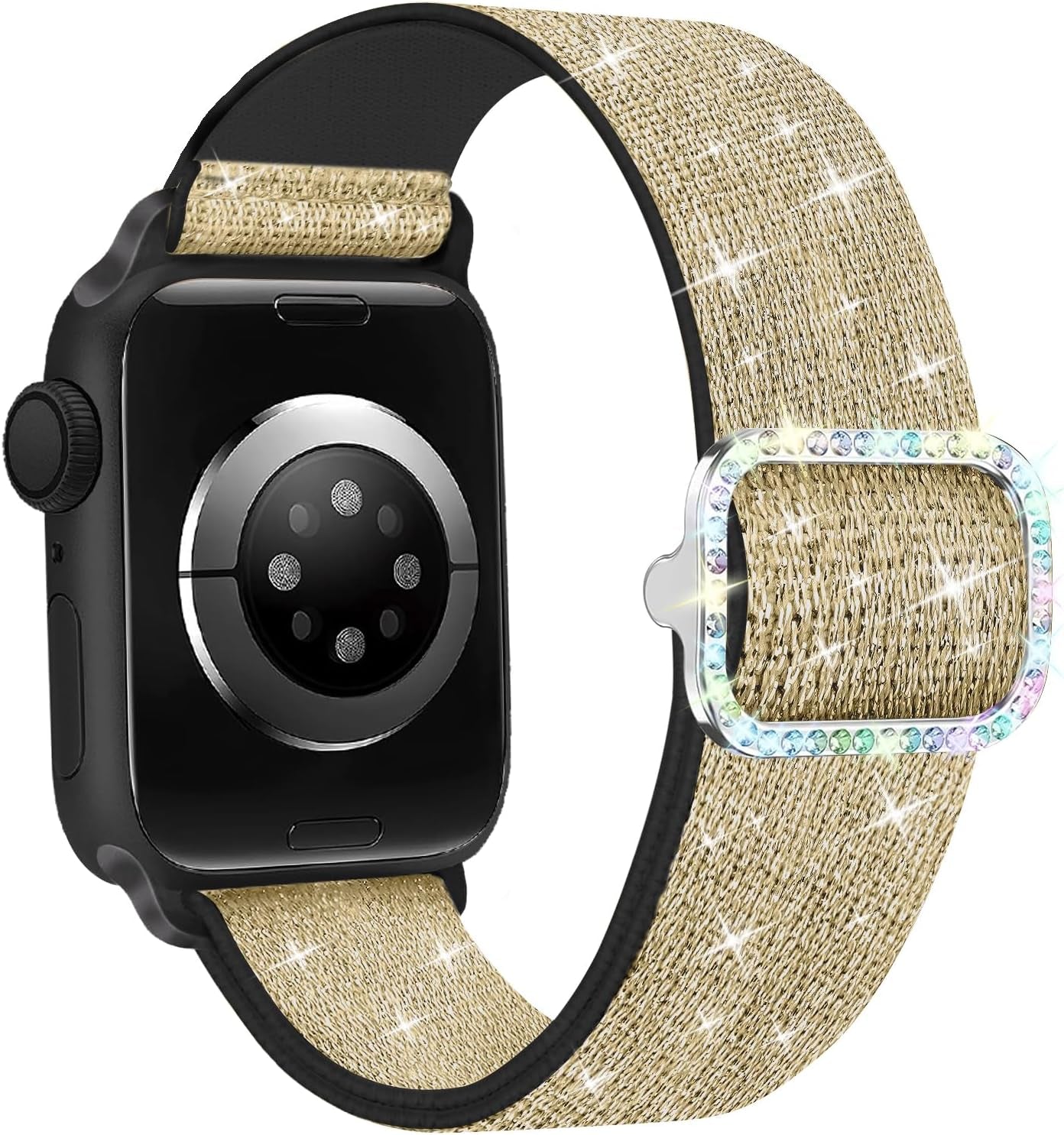 Bling Stretchy Nylon Band Compatible with Apple Watch Band 38Mm 40Mm 41Mm 42Mm 44Mm 45Mm 46Mm 49Mm for Women, Sparkly Elastic Solo Loop Bands for Iwatch Ultra SE Series 10/9/8/7/6/5/4/3/2/1