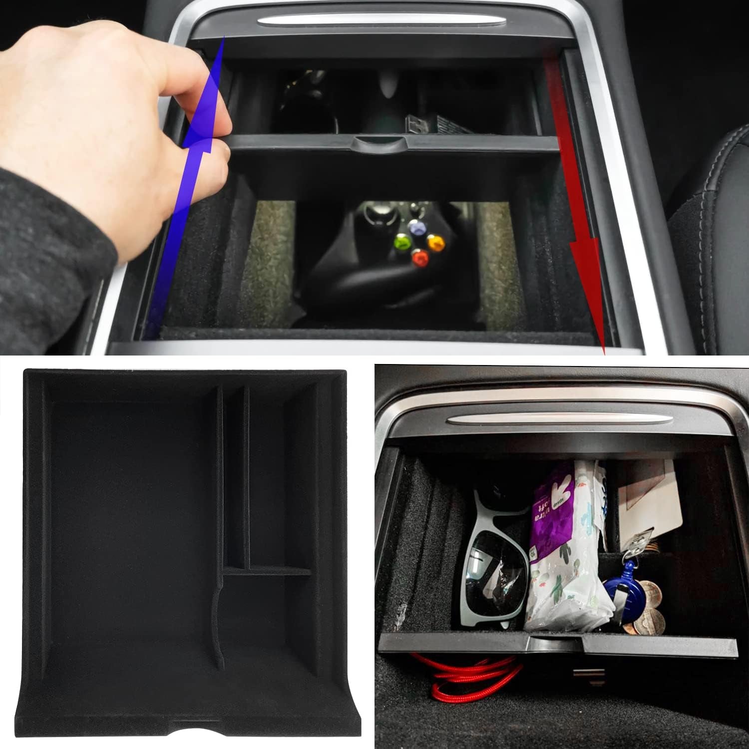 Compatible with Tesla Model 3/Y Accessories Center Console Organizer Tray Fits for Tesla Model 3 2017 2018 2019 2020 /Model Y 2020 （The Cover Closed Rotary Version）