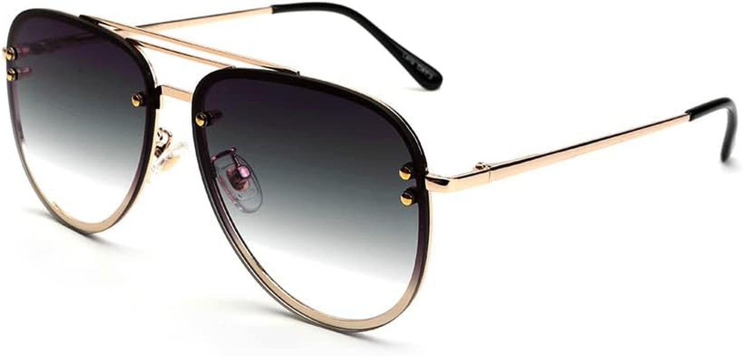 Premium Rimless Oversized Aviator Sunglasses for Women, Polarized PC Lens UV Protection Women’S Shade VF2203