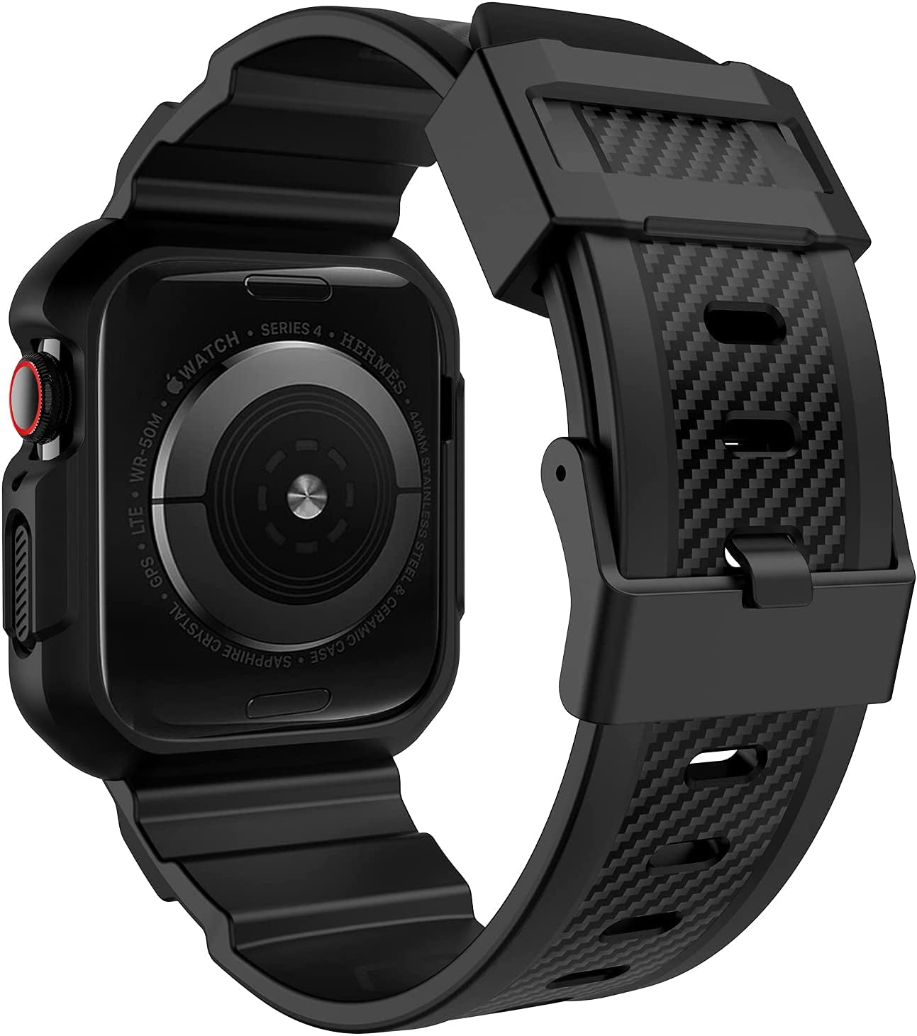 Compatible with Apple Watch Band 45Mm 44Mm 42Mm with Case, Shockproof Rugged Band Strap for Iwatch SE SE2 Series 9/8/7/6/5/4/3/2/1 45Mm 44Mm 42Mm with Bumper Case Cover Men Women, Matte Black