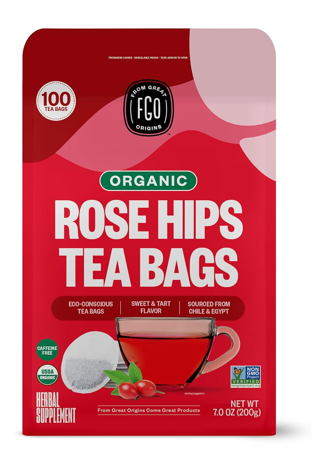 Organic Tulsi Holy Basil Tea, 100 Count, Eco-Conscious Herbal Tea Bags, Resealable Bag, Caffeine Free, Packaging May Vary (Pack of 1) TLBH