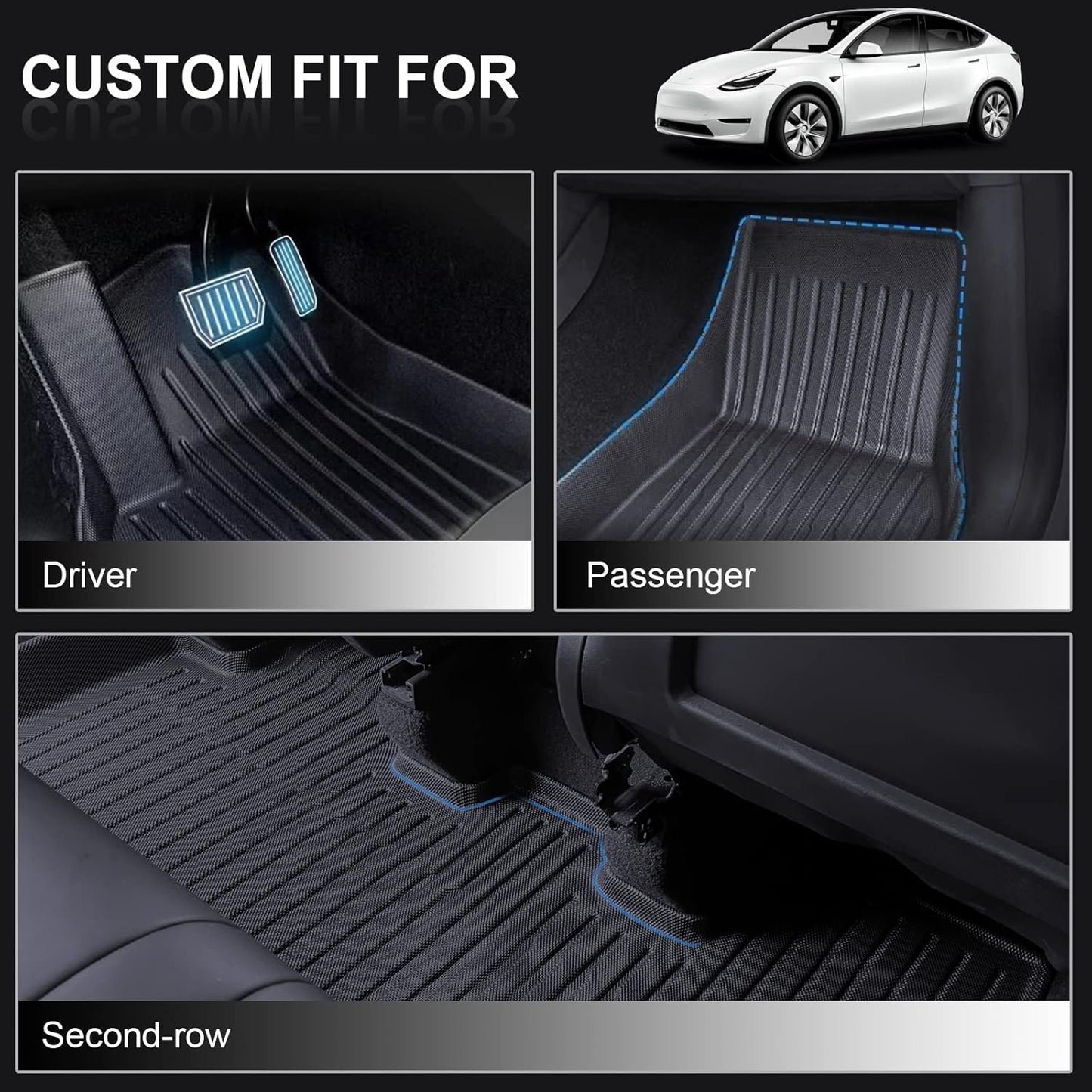 for Tesla Model Y Floor Mats 9PCS, All-Weather Floor Mats for Tesla Model Y 2020-2024 Accessories, Waterproof Non-Slip Floor Mat Front Rear Cargo Liner Mat Backrest Mats Custom Fit for 5 Seater