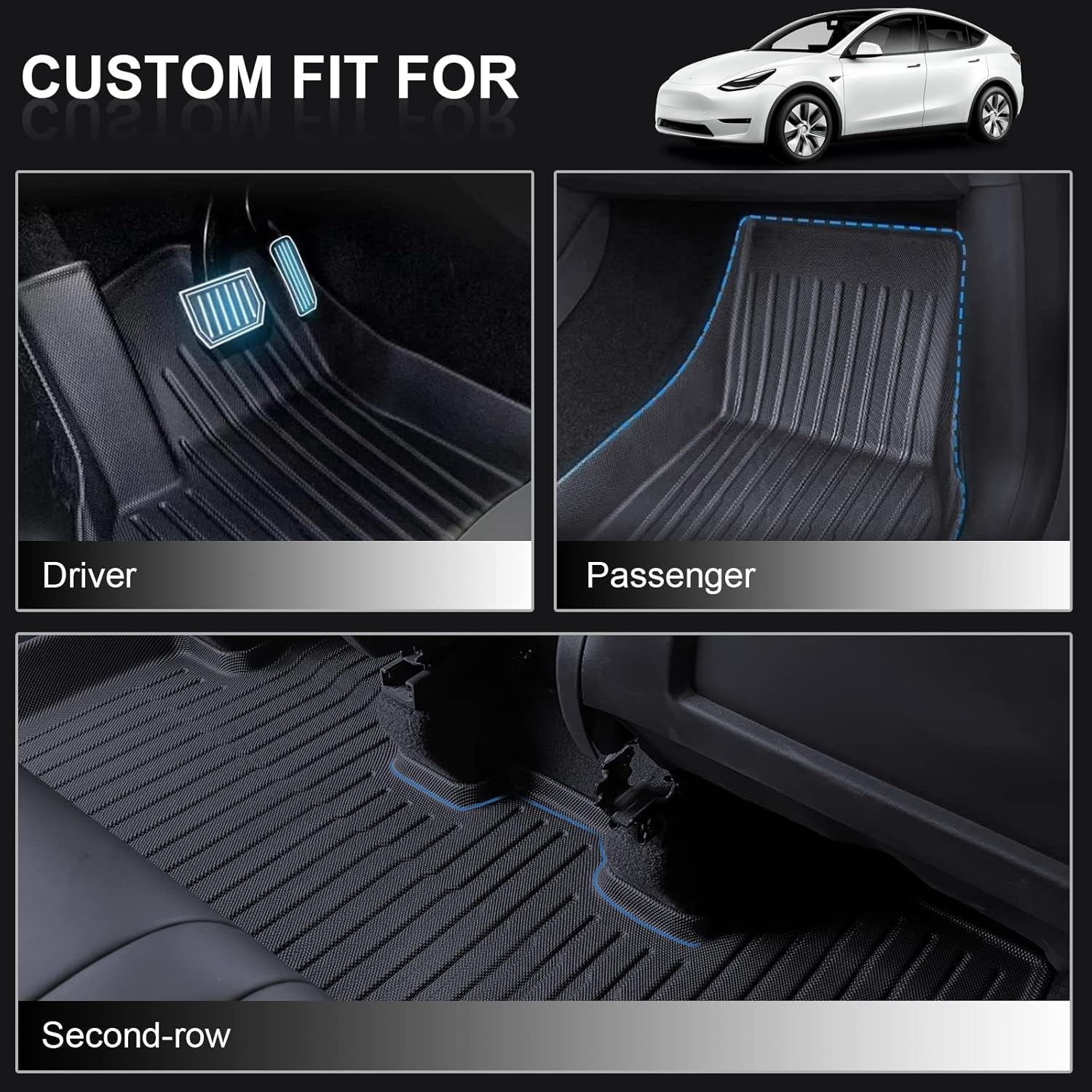 for Tesla Model Y Floor Mats 9PCS, All-Weather Floor Mats for Tesla Model Y 2020-2024 Accessories, Waterproof Non-Slip Floor Mat Front Rear Cargo Liner Mat Backrest Mats Custom Fit for 5 Seater