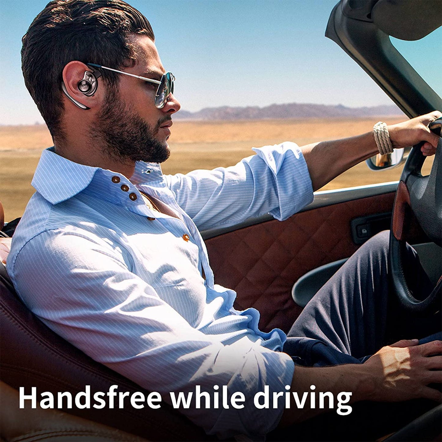 Bluetooth Headset,Wireless Bluetooth Earpiece Compatible with Iphone/Android Cell Phones,Auriculares Bluetooth Earpiece 28 Hrs Talking Time V5.3 Wireless Headset,Button Depress Version TRUCK DRIVER