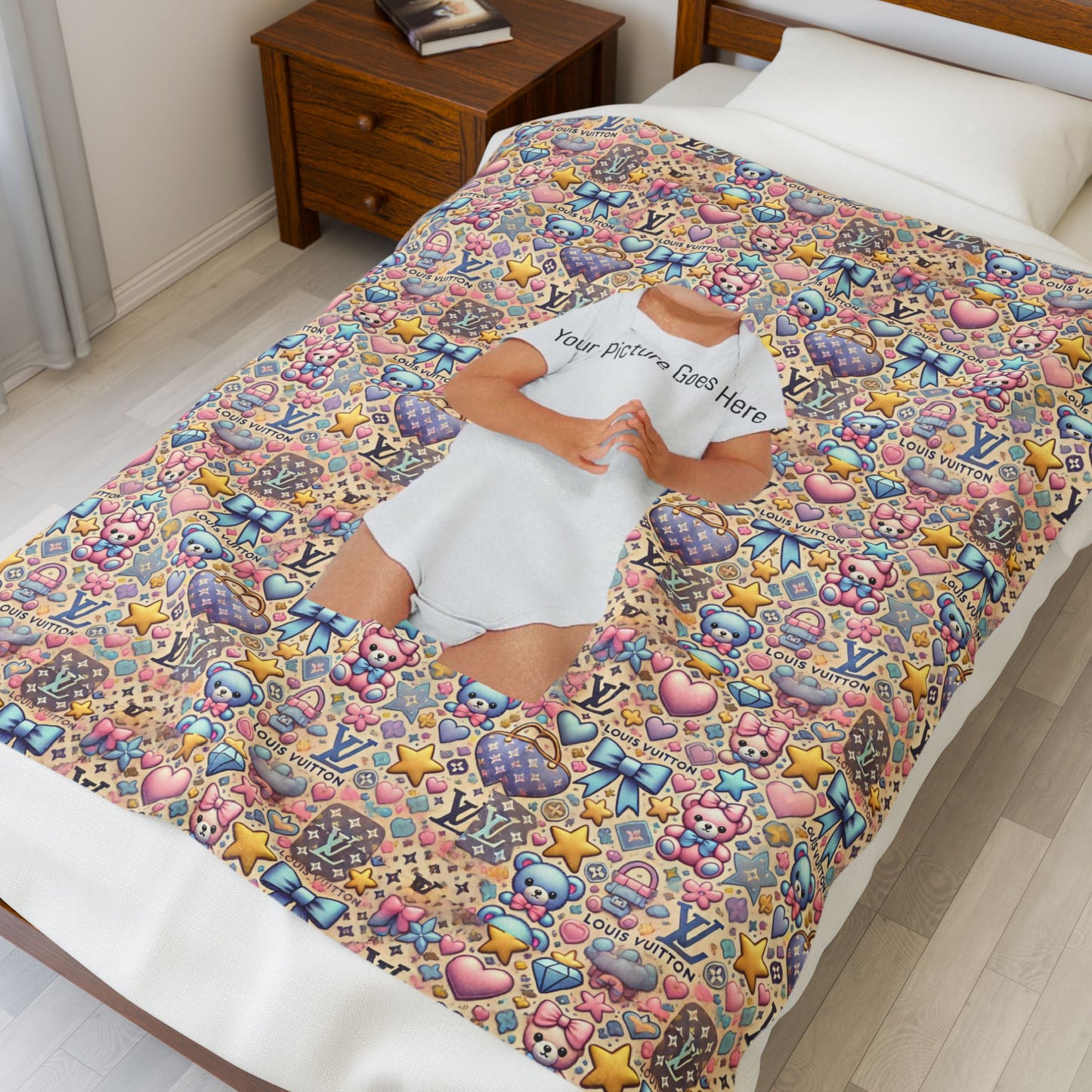 Cozy Velveteen Plush Blanket with Cute Patterns -Colorful Plush Blanket Louis Vuitton-inspired Gifts