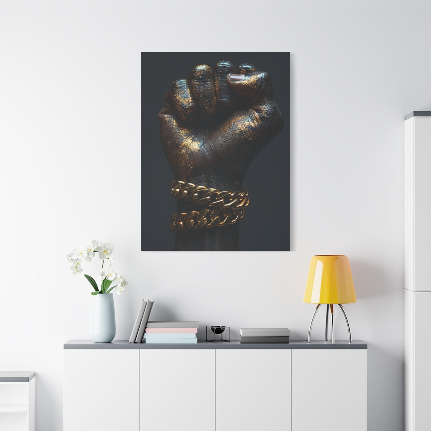 Black And Gold Power Black Man Fist Matte Canvas, Stretched, 1.25"