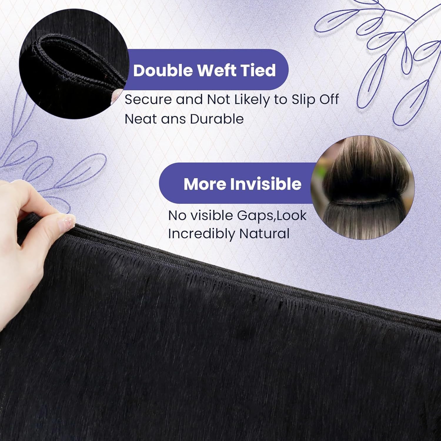 Sew in Hair Extensions Real Human Hair 120G 24 Inch Weft Hair Extensions Human Hair Jet Black Hair Extensions Sew in Weave Bundles Human Hair Double Weft Long Straight #1