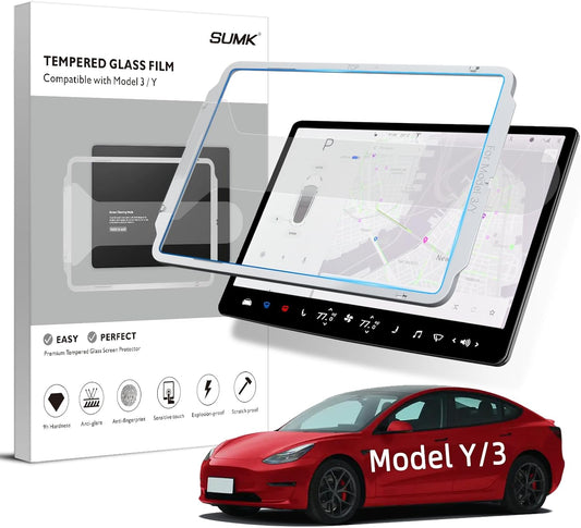 For Tesla Model Y Screen Protector Accessories 2024, 15 Inches Glossy Tempered Glass Touch Screen Protector for Tesla Model Y (2025-2020) / Model 3 (2023-2017) Anti-Scratch & Sensitivity Touch