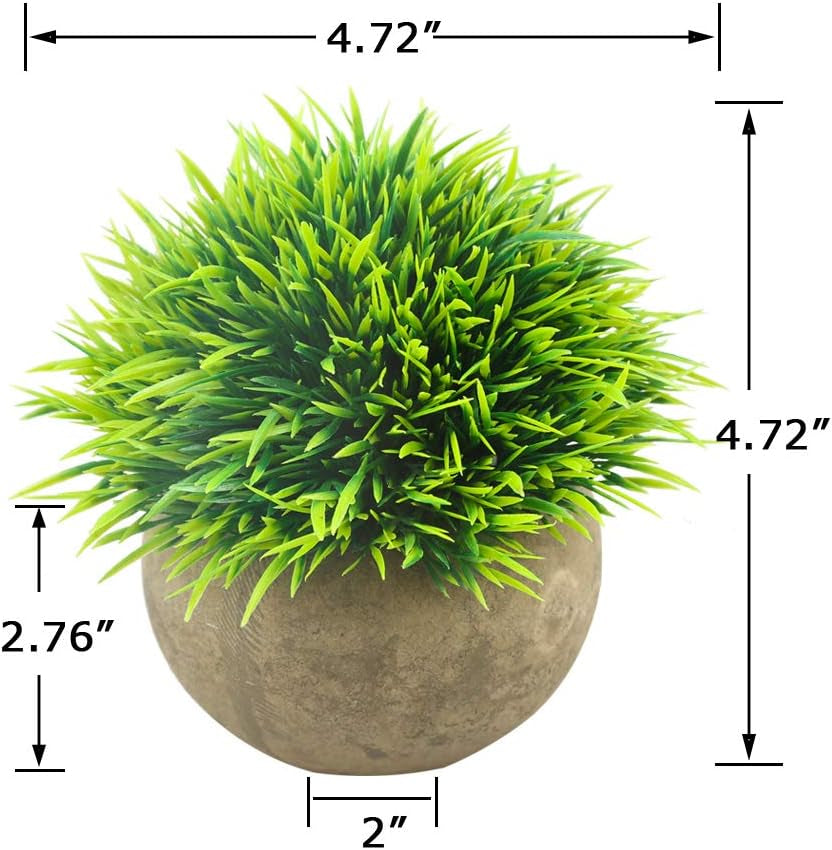 Mini Artificial Plants, Plastic Fake Green Grass Faux Greenery Topiary Shrubs with Grey Pots for Bathroom Home Office Décor, House Decorations (1)