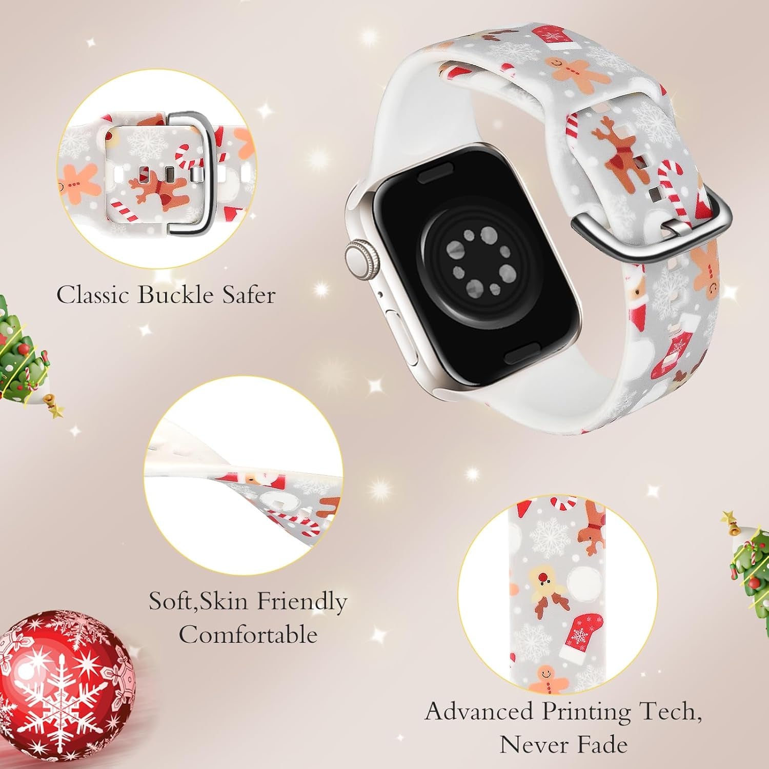 Christmas Strap for Apple Watch Band 46Mm 44Mm 45Mm 49Mm, Soft Silicone Bracelet Compatible with Iwatch Band Series 10/9/8/7/6/Se/5/4/3,Waterproof Sport Bands for Apple Watch Ultra Women Men Gift Gray