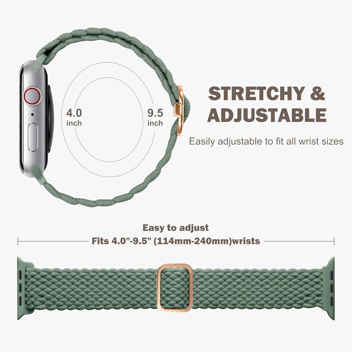 Braided Stretchy Bands Compatible with Apple Watch Band 38Mm 40Mm 41Mm 42Mm 44Mm 45Mm 49Mm Women Men, Adjustable Soft Strap Compatible with Iwatch Series 9 8 7 6 5 4 3 2 1 SE Ultra/Ultra 2