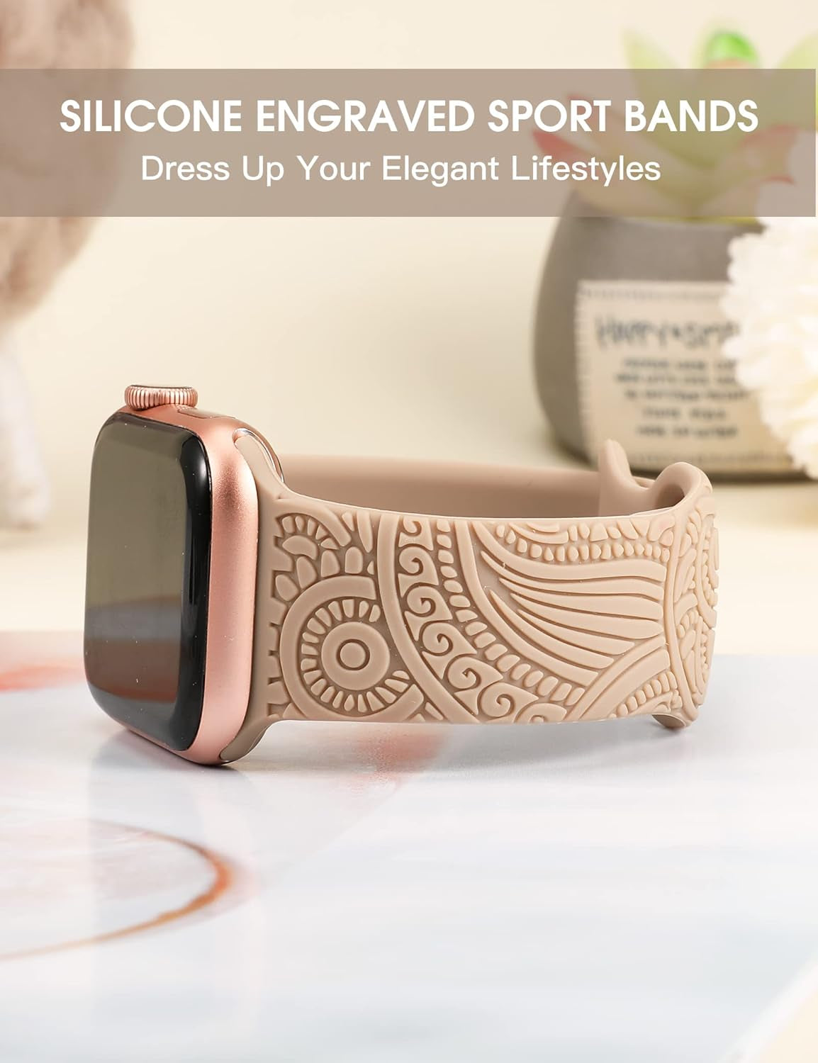 Boho Engraved Band Compatible with Apple Watch Band 42/44/45/46/49Mm Women Men, Bohemian Designer Sport Soft Silicone Fancy Dressy Straps for Iwatch Series Ultra 10/9/SE/8/7/6/5/4/3/2/1