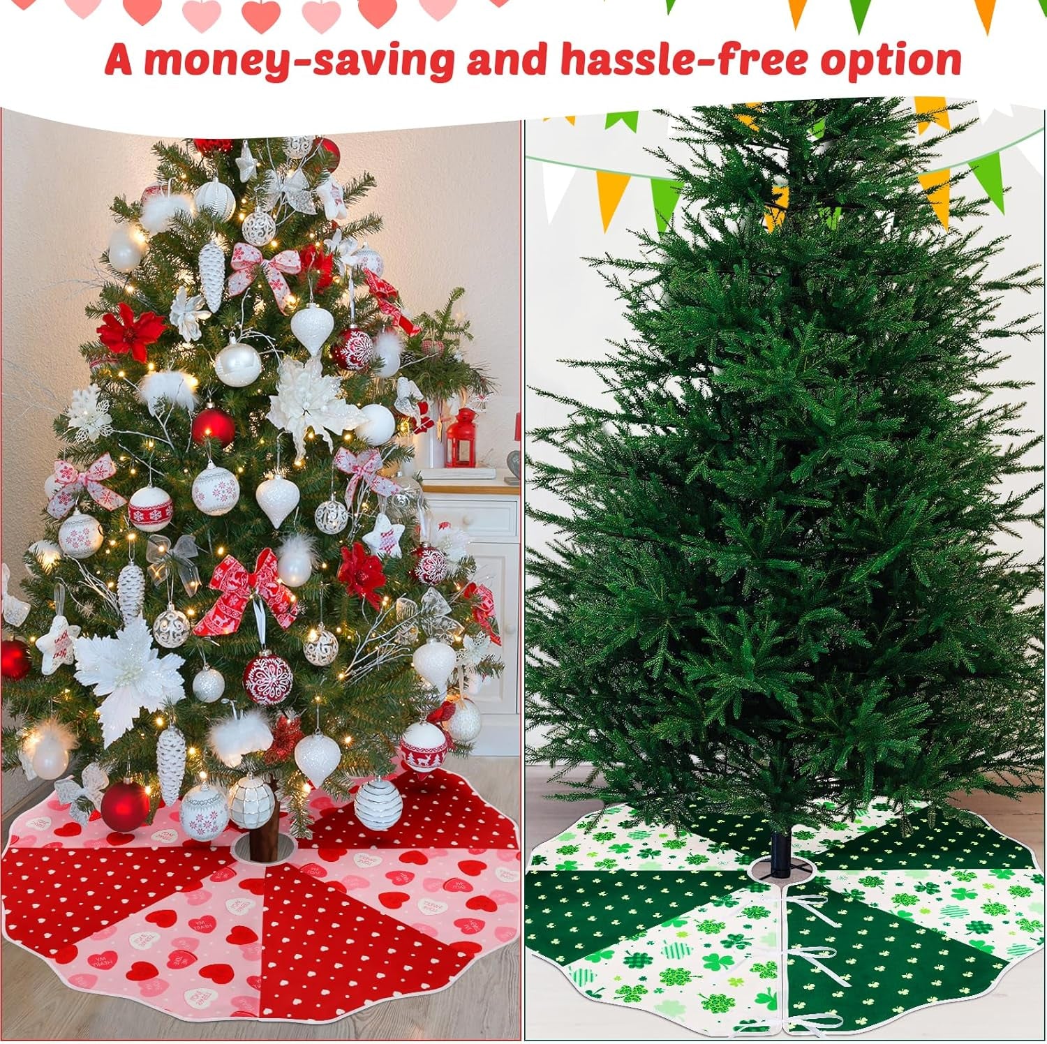 36In Valentine'S Day Tree Skirt Double Sided St. Patrick'S Day Tree Skirt Decorations,Reversible Holiday Tree Mat Party Supplies for Tabletop Trees Decoration
