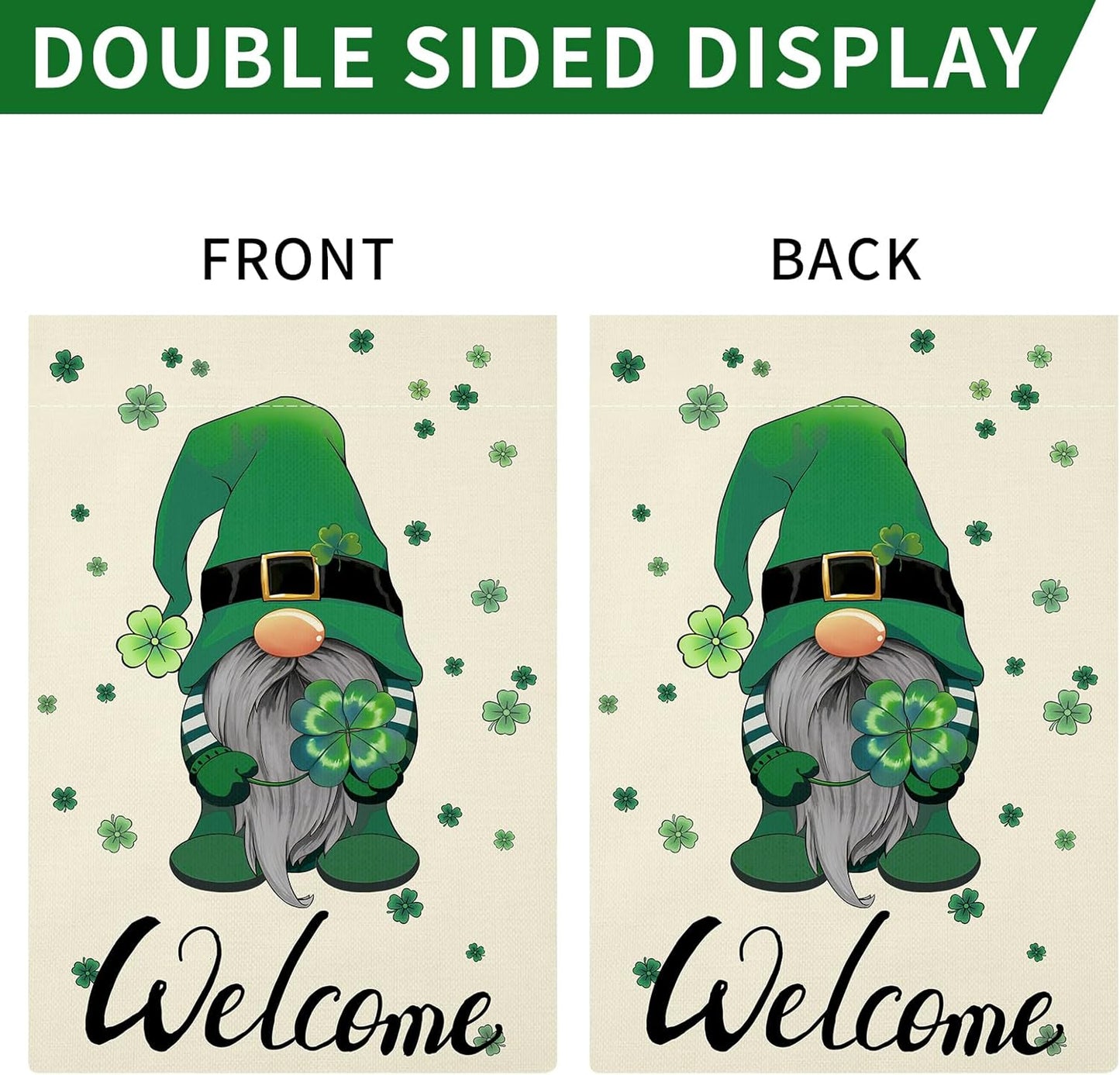St Patricks Day Garden Flag Double Sided, Green Gnome Shamrocks Clover St.Patrick’S Day Garden Flag Yard Flag for Holiday Outdoor Decoration 12X18 Inch