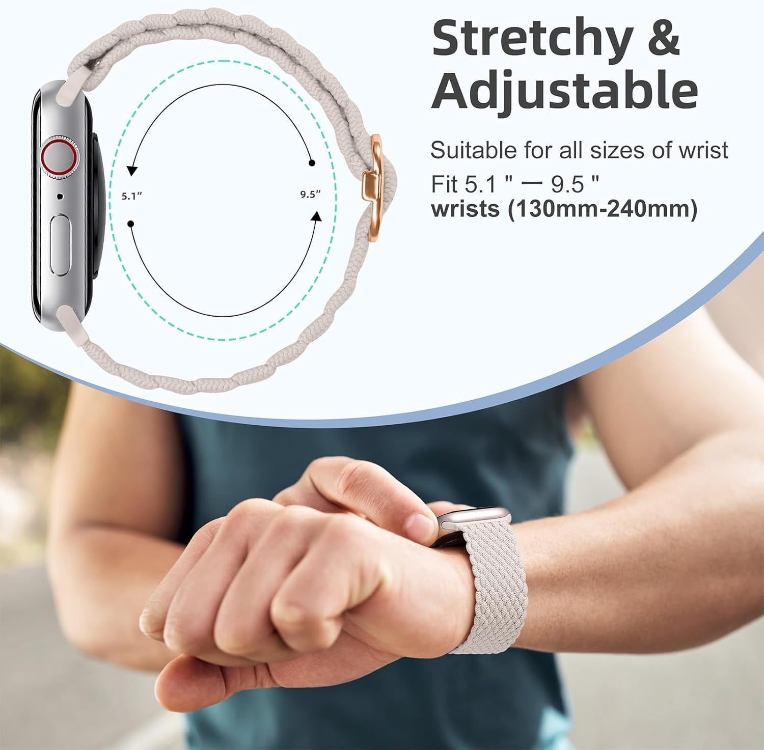 Braided Nylon Compatible with Apple Watch Bands 49Mm 45Mm 44Mm 42Mm 41Mm 40M 38Mm for Women Men, Stretchy Breathable Adjustable Sport Straps Compatible with Iwatch Series 9 8 7 6 5 4 3 SE Ultra