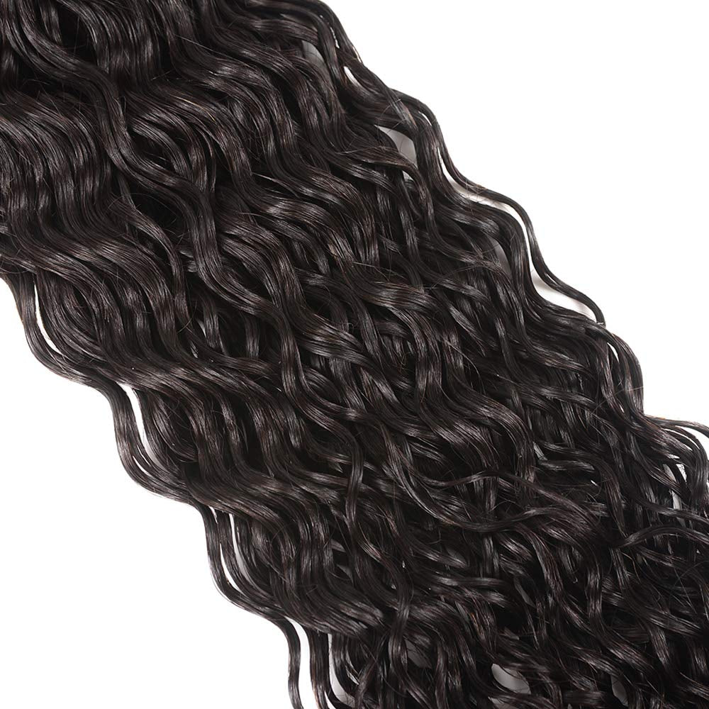 10A Water Wave Bundles with Closure (16 18 20 +14) Wet and Wavy Brazilian Virgin Human Hair 3 Bundles with 4X4 Lace Closure with Baby Hair Free Part 1B# Curly Wave Human Hair Extensions