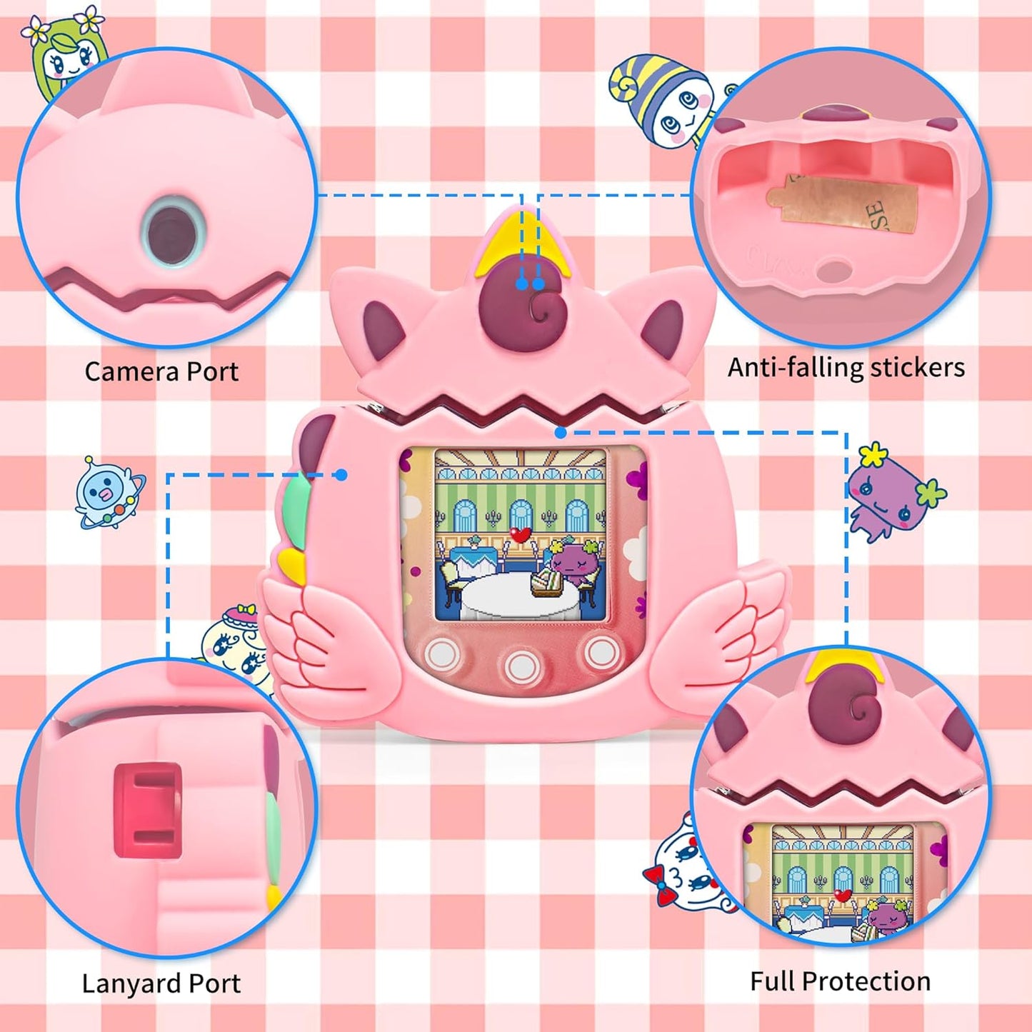 Silicone Case Compatible with Tamagotchi Pix Virtual Pet Game Machine, Cute Unicorn Pattern Protective Sleeve for Pix with Finger Lanyard ZOUSA