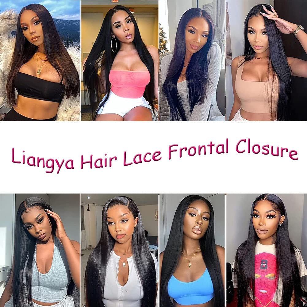 Straight Lace Frontal Closure 13X4 Ear to Ear Lace Frontal Free Part Straight Frontal Pre Plucked Frontal 12A Grade Brazilian Human Hair 13X4" Full Lace Frontal Closure with Baby Hair Natural Black