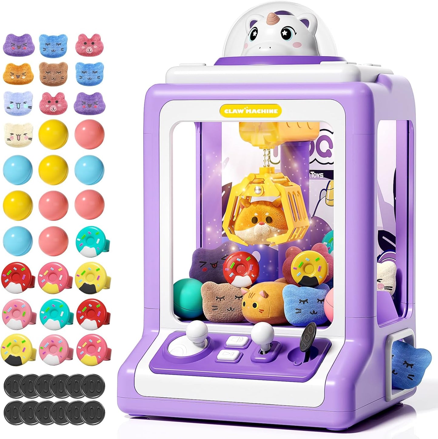 Rabbit Claw Machine for Kids, Mini Vending Machine with Game Coins & Music, Prize Dispenser Toys for Girls and Boys, Electronic Claw Game Machine for Party Birthdays, Includes 30 Mini Toys ZOUSA