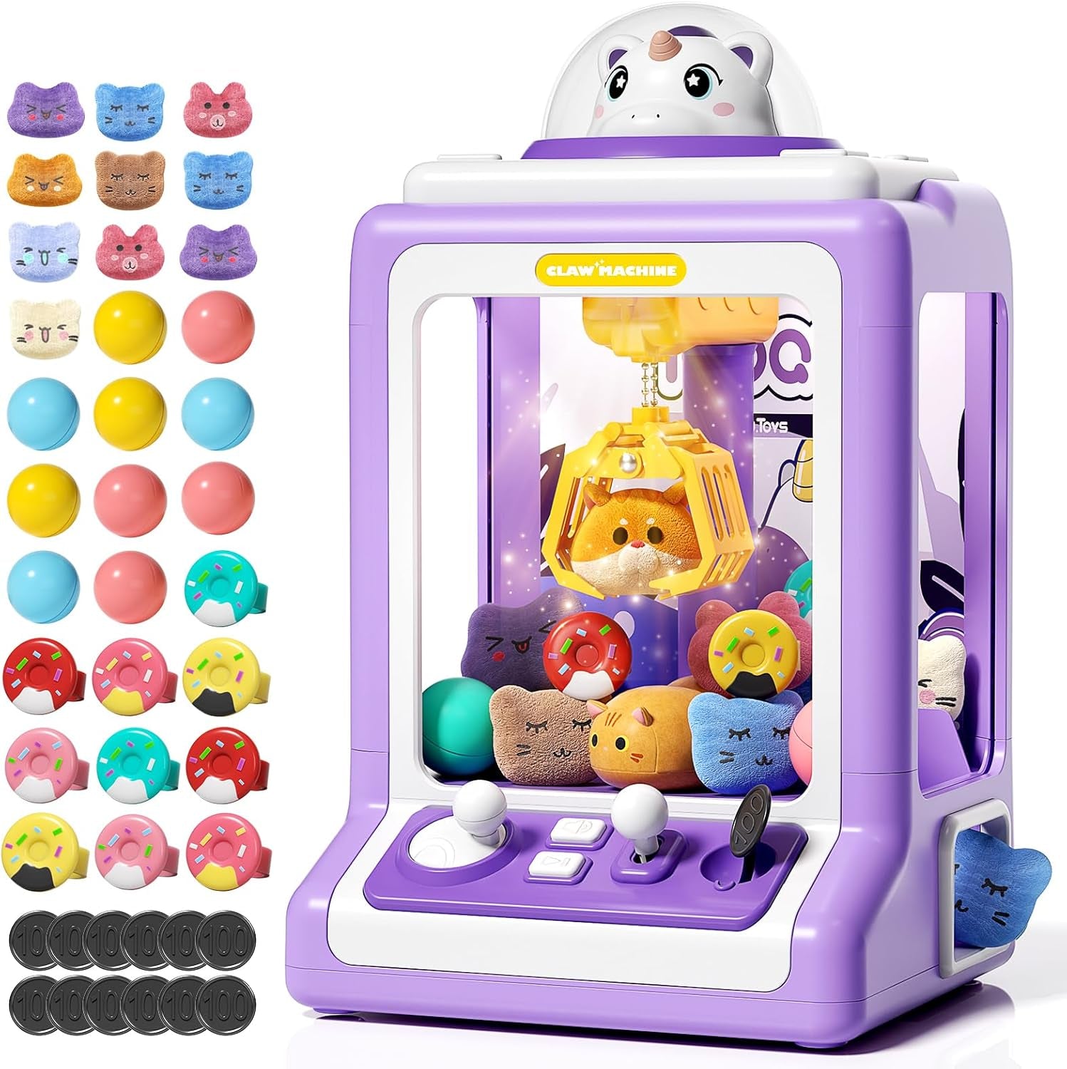 Rabbit Claw Machine for Kids, Mini Vending Machine with Game Coins & Music, Prize Dispenser Toys for Girls and Boys, Electronic Claw Game Machine for Party Birthdays, Includes 30 Mini Toys ZOUSA