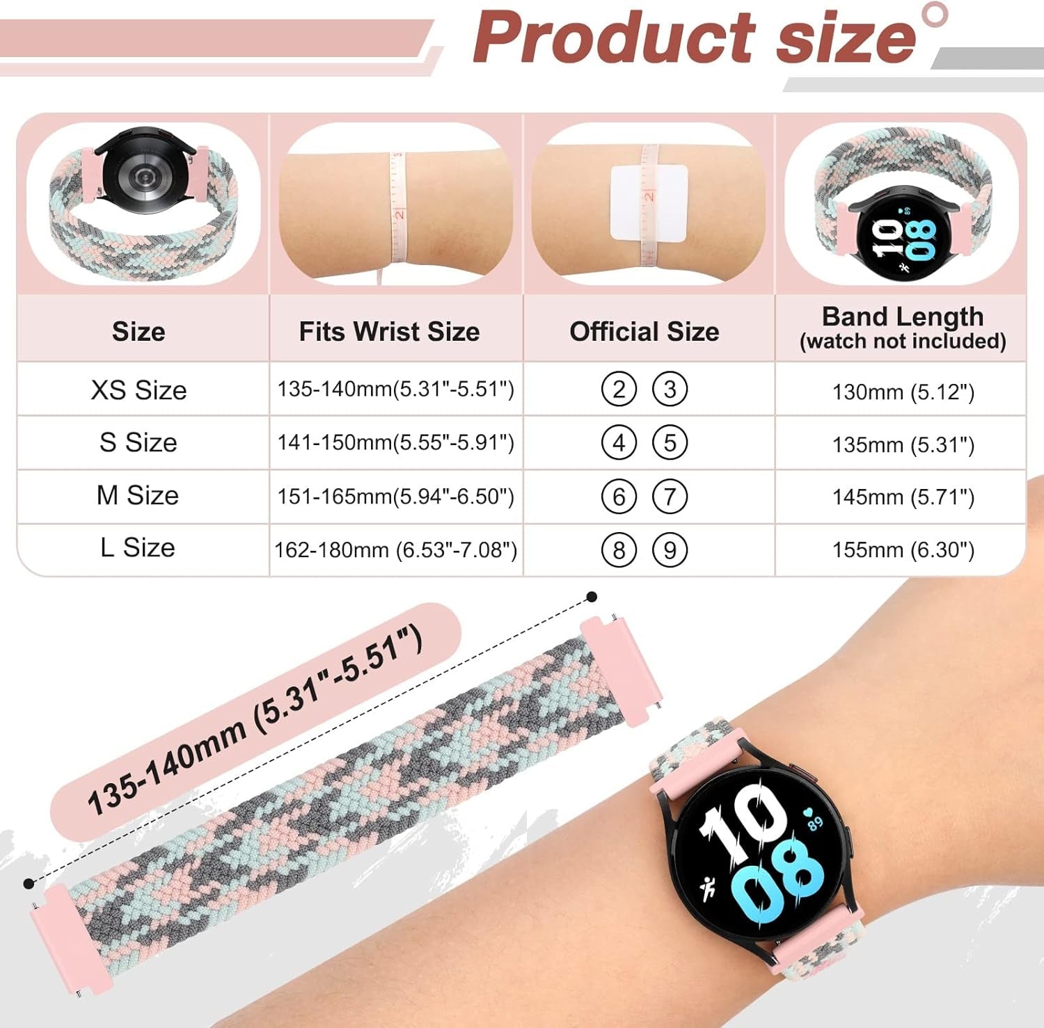 6 Pack Braided 20Mm Bands Compatible with Samsung Galaxy 5 Pro 4 Classic Active 2 46Mm 45Mm 44Mm 42Mm 40Mm Watch