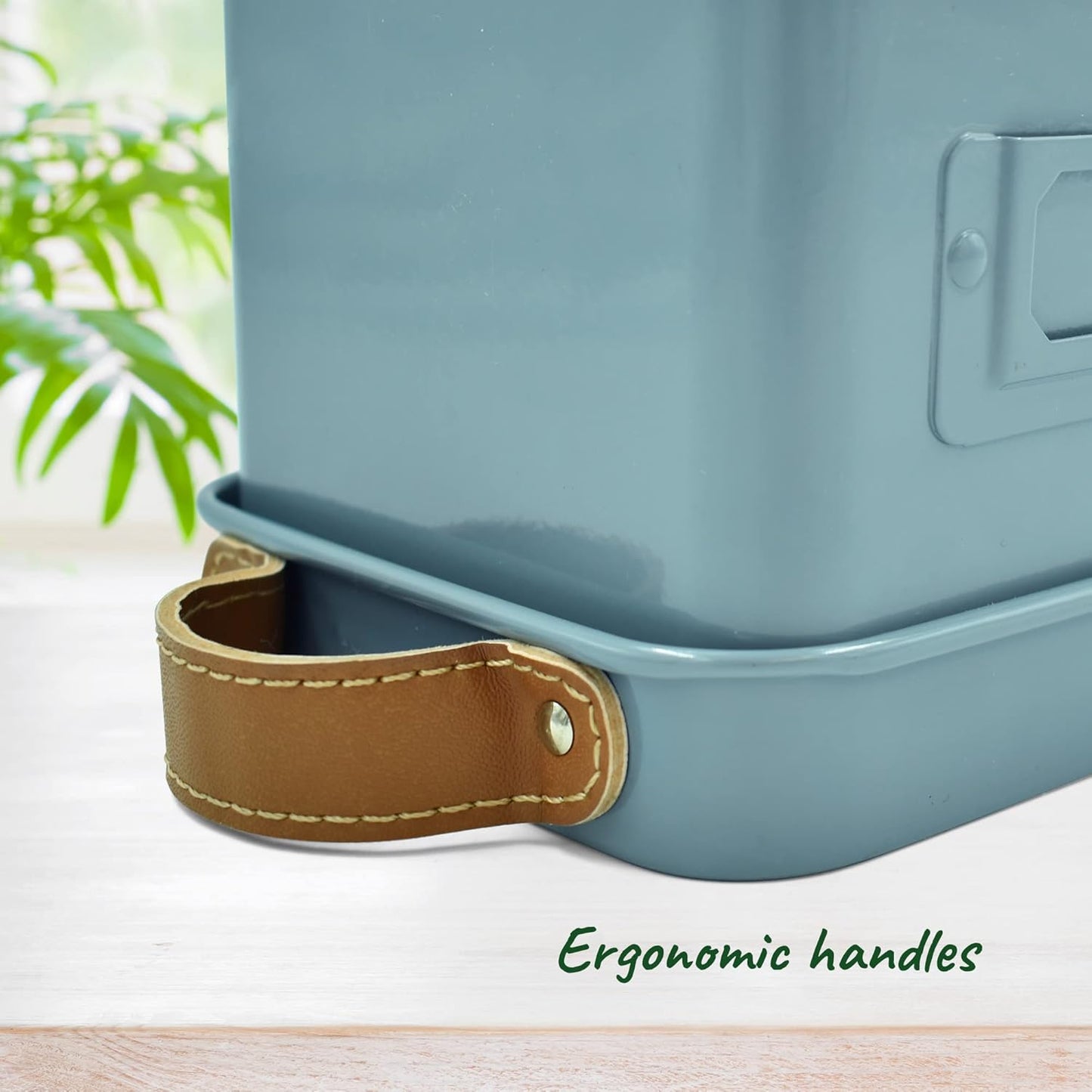 Herb Planter Indoor - Set of 3 Teal Blue Indoor Herb Garden Pots for Plants with Leather Handled Tray - Window Sill Plant Shelf - Herb Pots with Drainage Holes and Labels