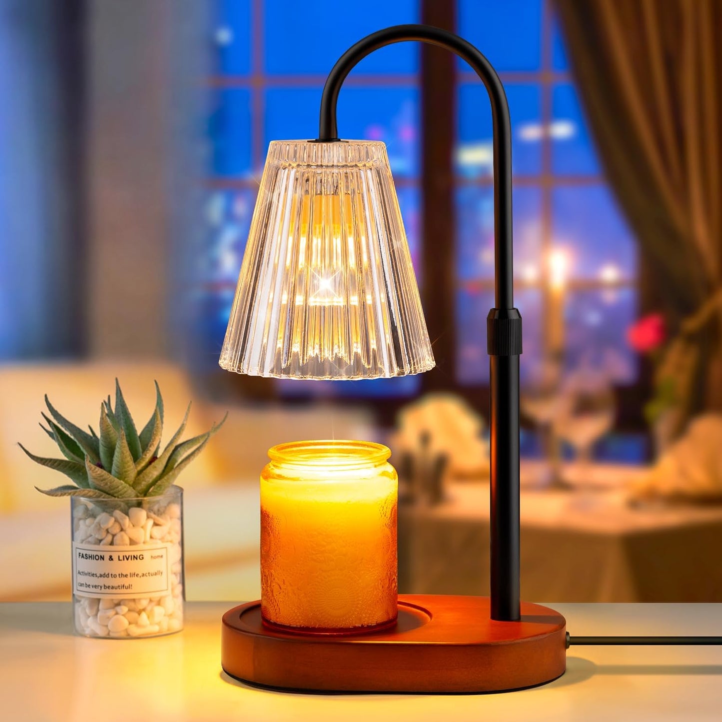 Candle Warmer Lamp with Timer: Electric Candles Wax Warmers Glass Lamps for Jar Candles Burner Adjustable Height and Dimmable Light Modern No Flame Scented Candle Warming Lantern, Amber