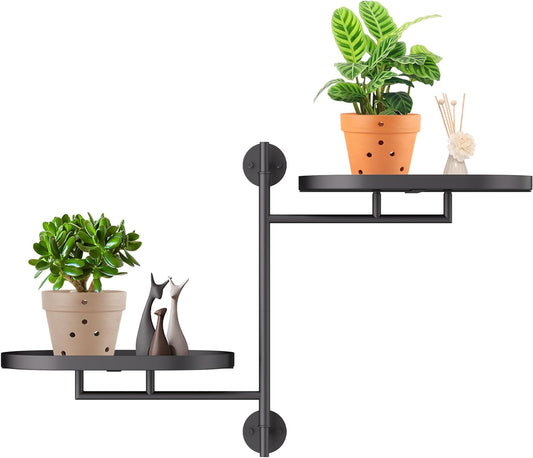 Rotating Window Plant Shelves for Multiple Plants Indoors,2-Tier Metal Corner Black Plant Stand Holder Floating Plant Shelf for Wall，Windows Sill Gifts for Plant Lovers to Enhance Home Decor