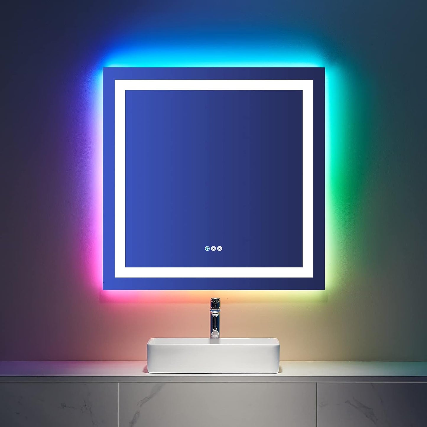 60”X30“ RGB LED Bathroom Mirror with Lights for Bathroom, Anti-Fog, Dimmable，Multiple Light Modes, RGB Backlit + Front Light, Memory Function, Tempered Glass