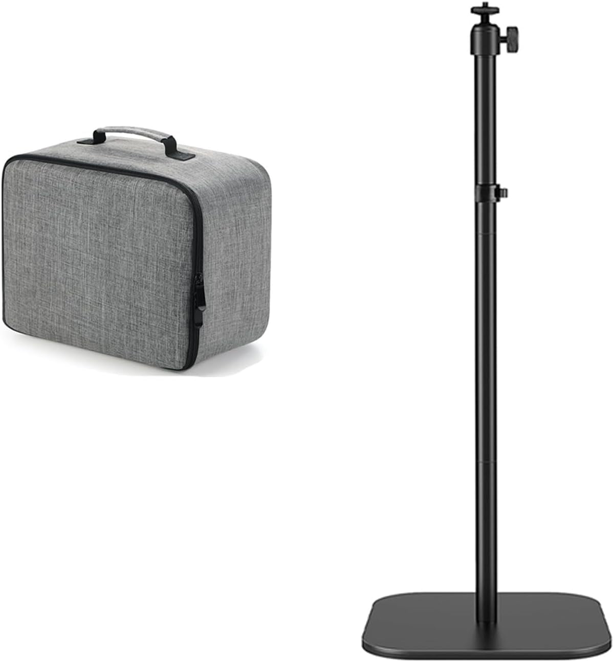BOOM 3 Accessories Set: Grey Carry Case & 47.24" Fixed Height Projector Floor Stand. Portable Storage, 1/4-Inch Screw, Ideal for Travel & Projection