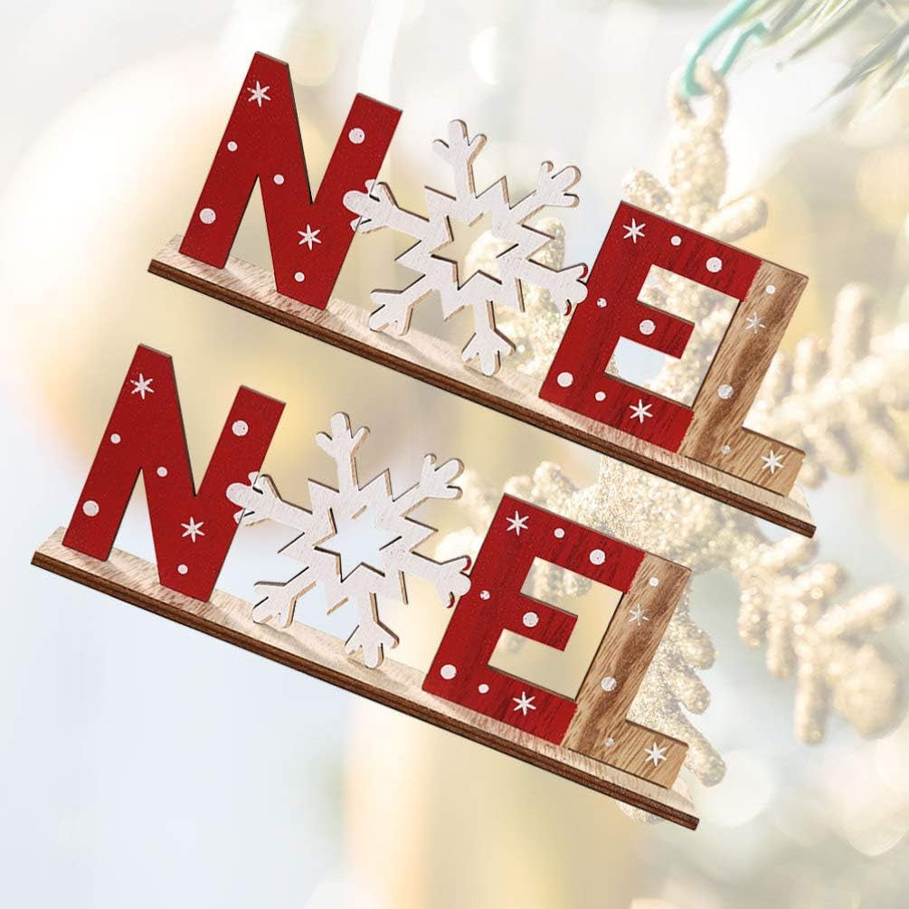 2Pcs Christmas Wooden Decorations Xmas Holiady Tabletop Noel Sign Decorations Ornament