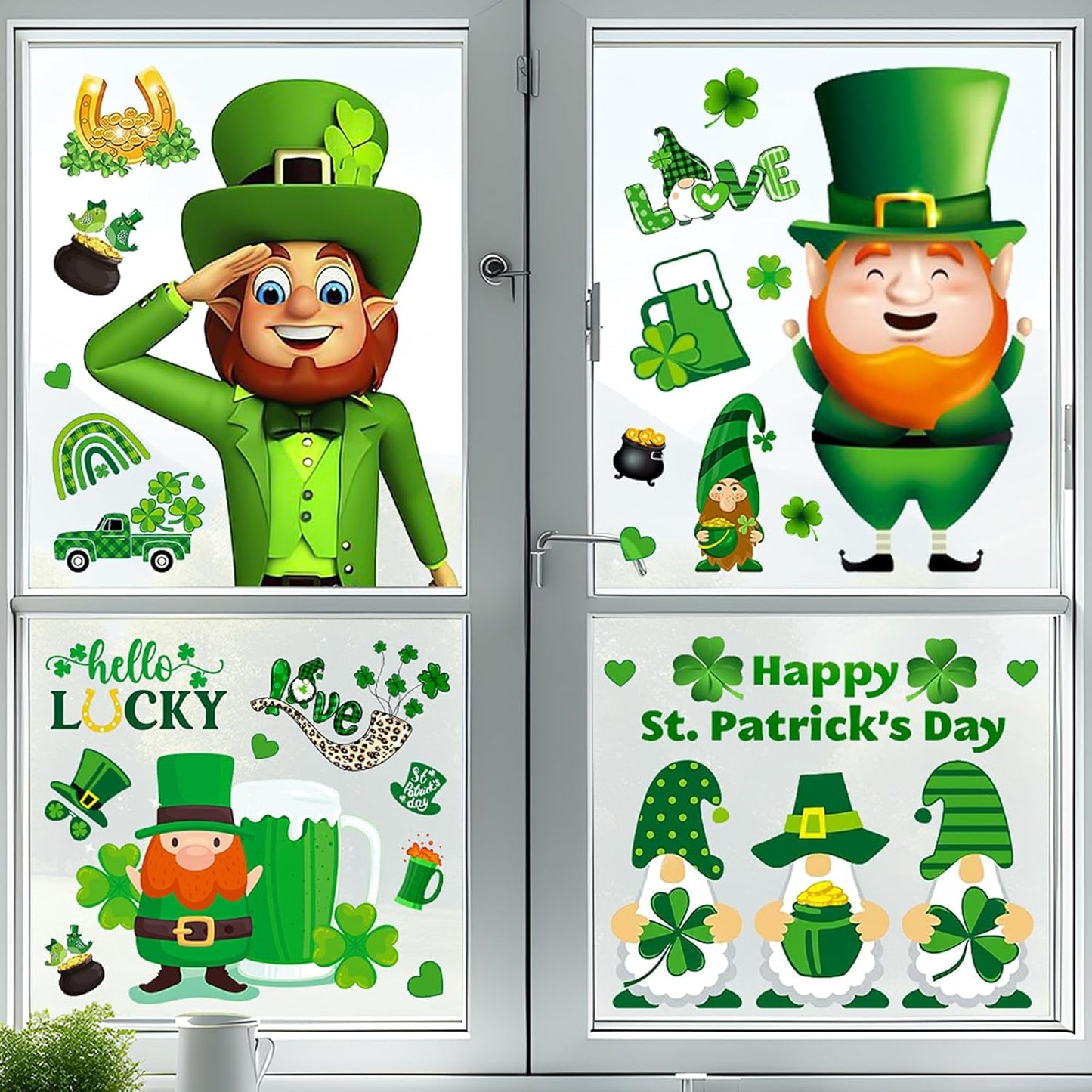 St Patricks Day Window Clings, Shamrock Stickers for St Patricks Day Decorations, 150Pcs Reusable Static Spring Window Clings Decor