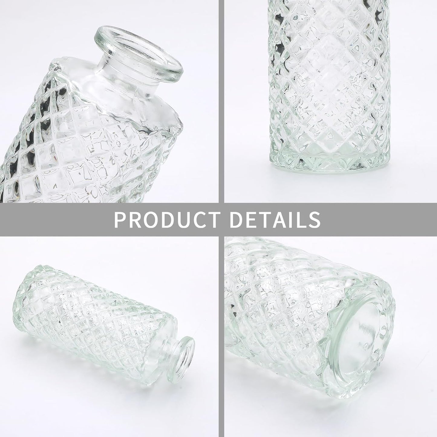 Glass Bud Vase Set in Bulk, 9Pcs Mini Vintage Flower Vases for Wedding, Clear Relief Vase for Centerpieces,Home Table Flower Decor, Party Decorations