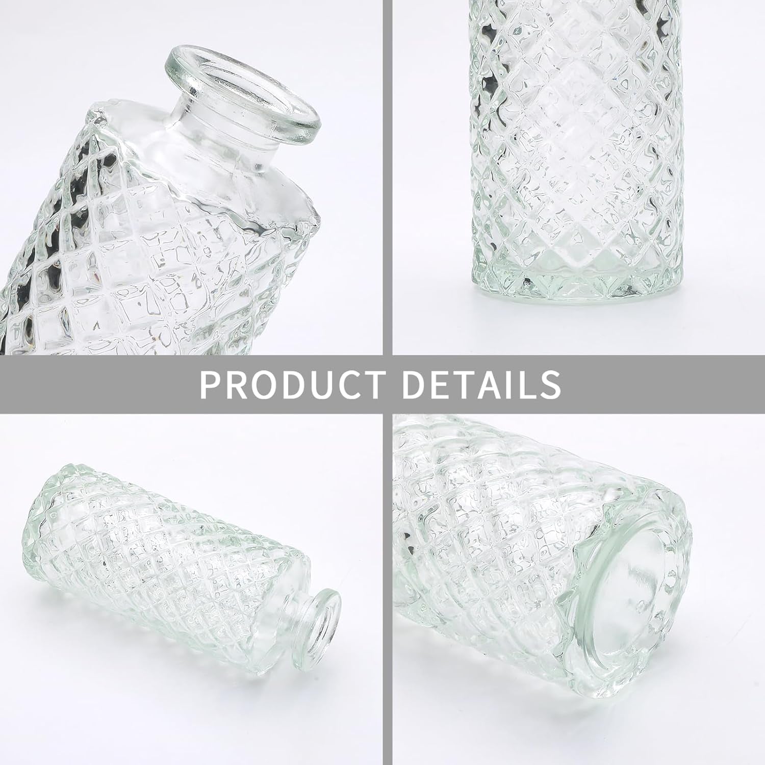 Glass Bud Vase Set in Bulk, 9Pcs Mini Vintage Flower Vases for Wedding, Clear Relief Vase for Centerpieces,Home Table Flower Decor, Party Decorations